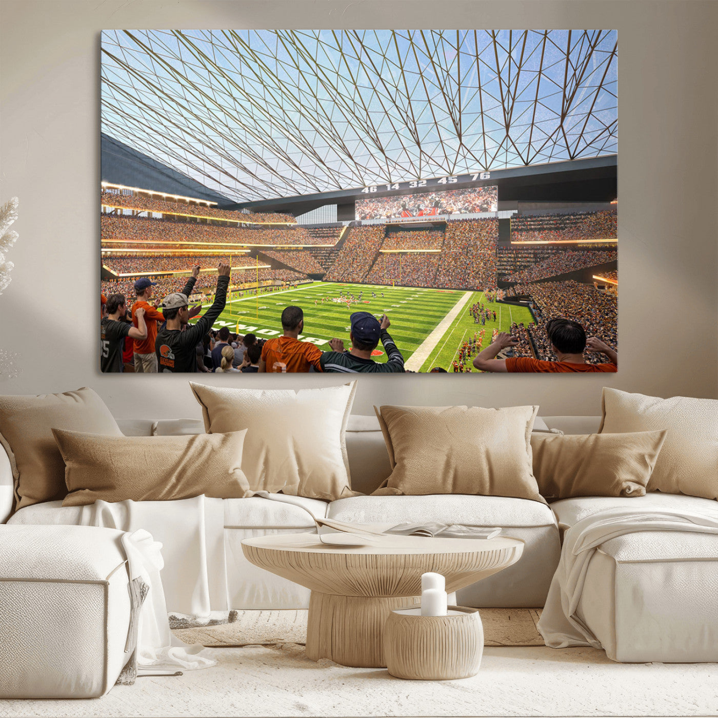 81960112-MGV-CV-36X24-Cleveland Browns Stadium Wall Art Canvas Print – Framed NFL Football Arena Artwork for Home, Office, Living Room