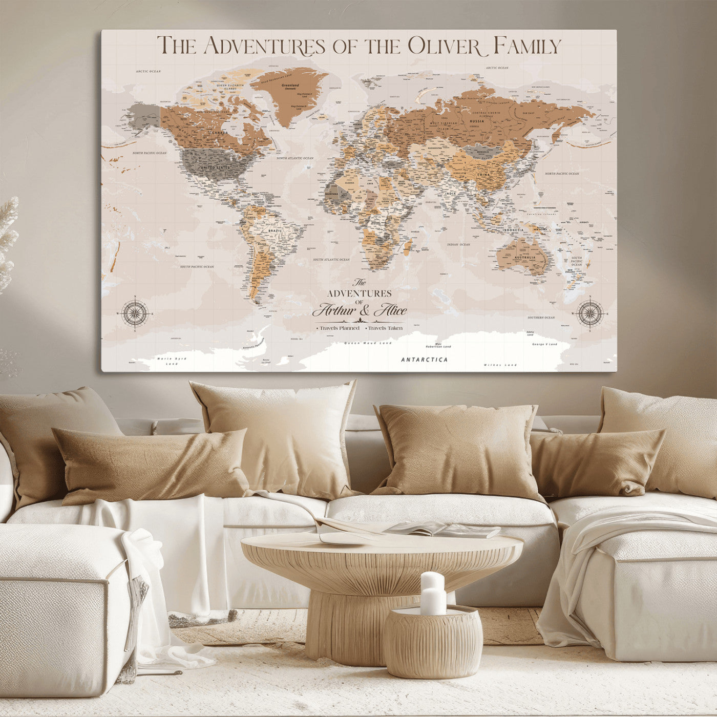 43101120-MGV-CV-36X24-Personalized Push Pin World Map Canvas – Custom Framed Travel Tracker Wall Art, Large Adventure Map with Pins for Home, Office