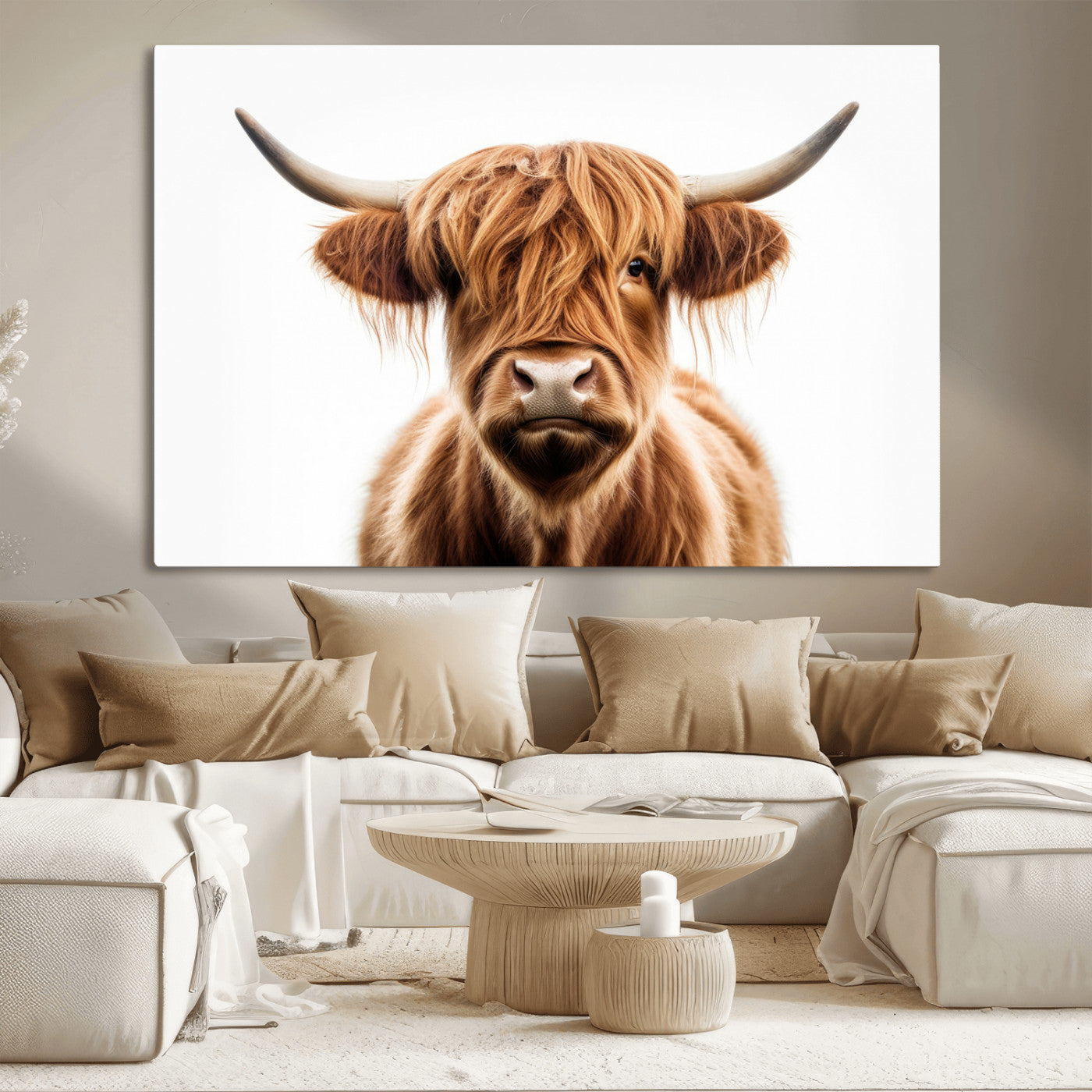 637908607-MGV-CV-36X24-Scottish Highland Cow Canvas Print, Framed Highland Cow Canvas Home Decor