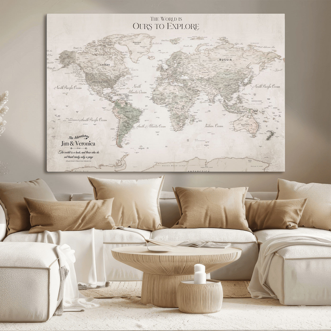 -Personalized Push Pin World Map Wall Art Canvas Print – Custom Framed Travel Tracker Gift for Couples or Family for home, office