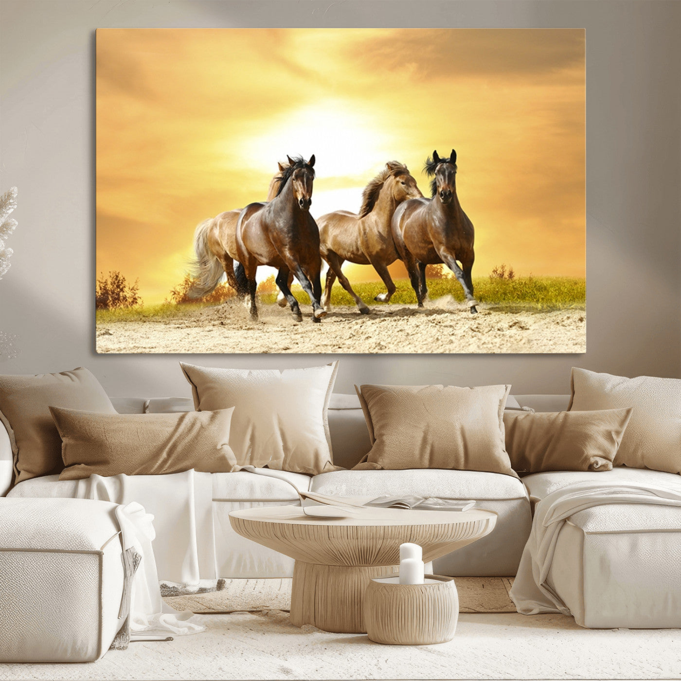 44763-MGV-CV-36X24-Wild Horses Wall Art Canvas Print – Framed Galloping Herd Animal Artwork for Home, Office, Living Room, Guest Room