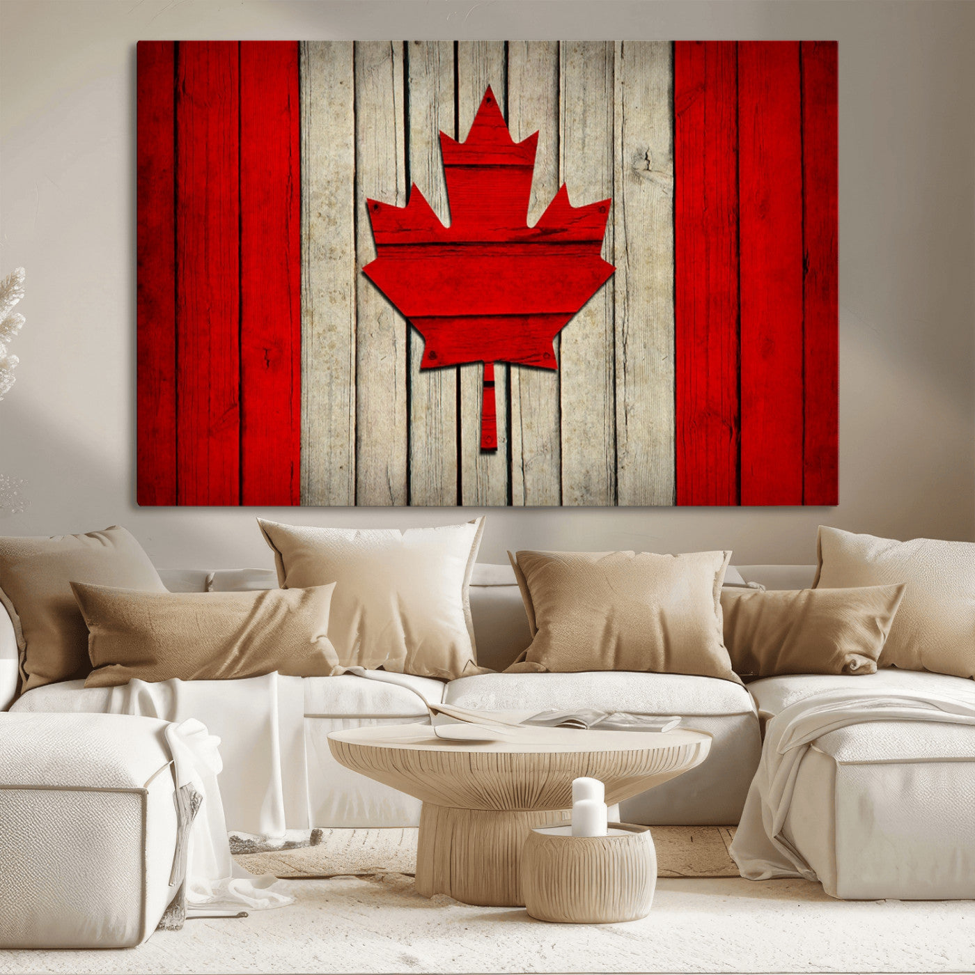 22674-MGV-CV-36X24-Rustic Canada Flag Wall Art – Framed Canadian Flag Canvas Print, Vintage Wood Texture Home or Office Decor