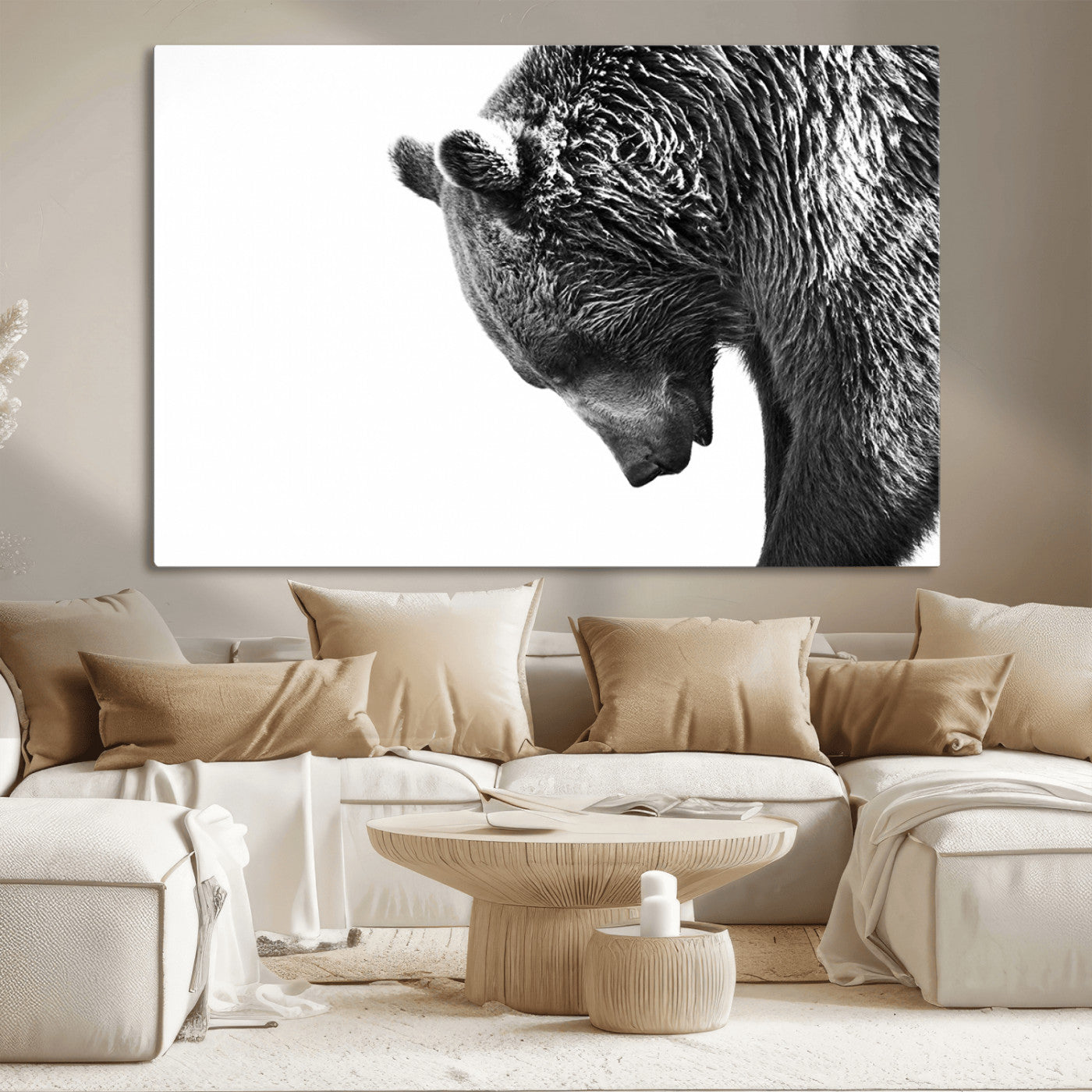 35398-MGV-CV-36X24-Black and White Grizzly 399 Bear Canvas Print Wall Art | Large Wildlife Canvas Print for Living