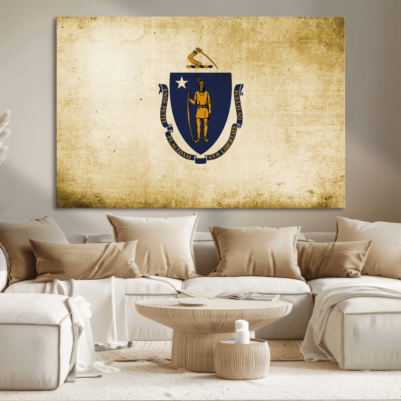 -Massachusetts Flag Wall Art Canvas Print