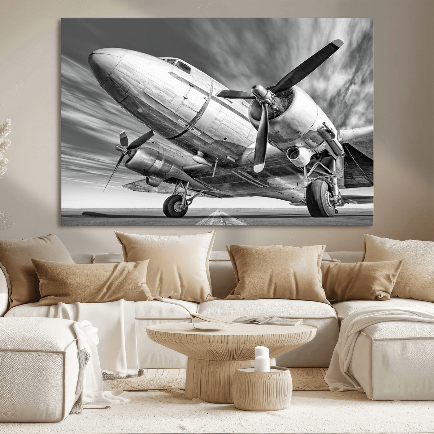 82744-MGV-CV-36X24-Vintage Airplane on Runway Canvas Print