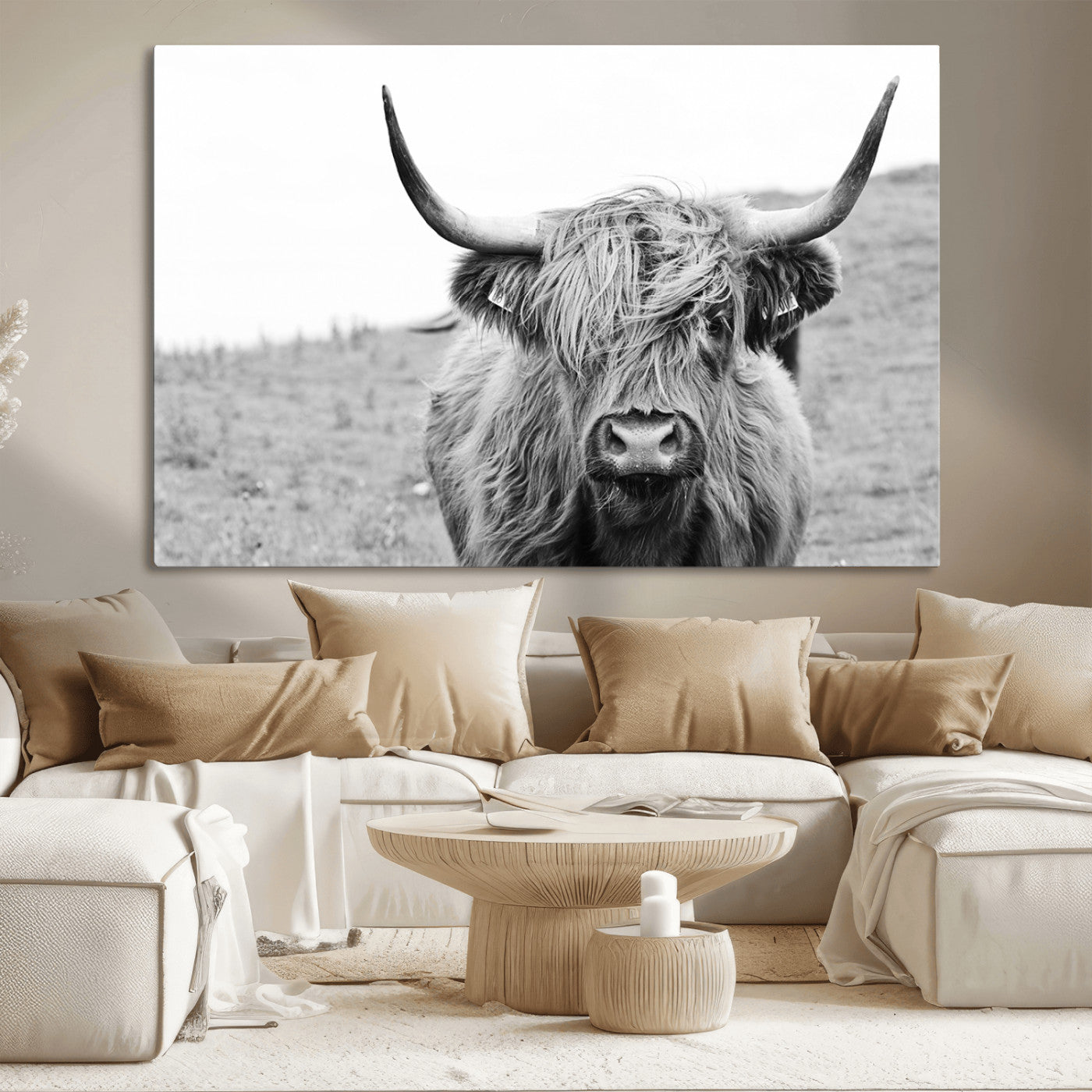 -Newfoundland Cow Art Wall Art, Black White Cow Art Wall Art Canvas Print