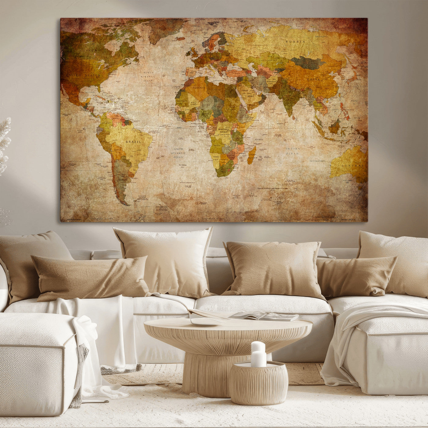 73515-MGV-CV-36X24-Push Pin World Map Canvas Print – Travel Tracker Wall Art for Couples, Perfect Anniversary Gift for Home or Office Decor