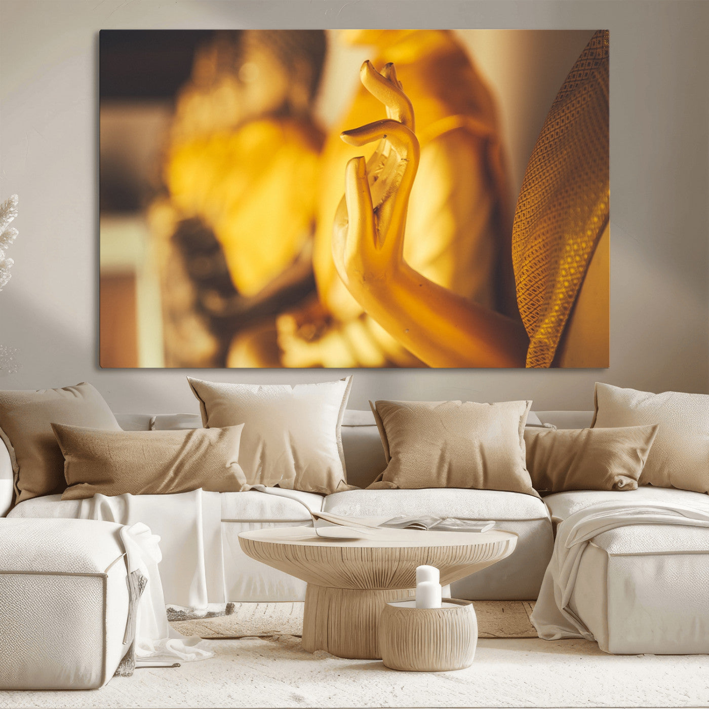 -Gold Buddha Statue Hands Wall Art Canvas Print