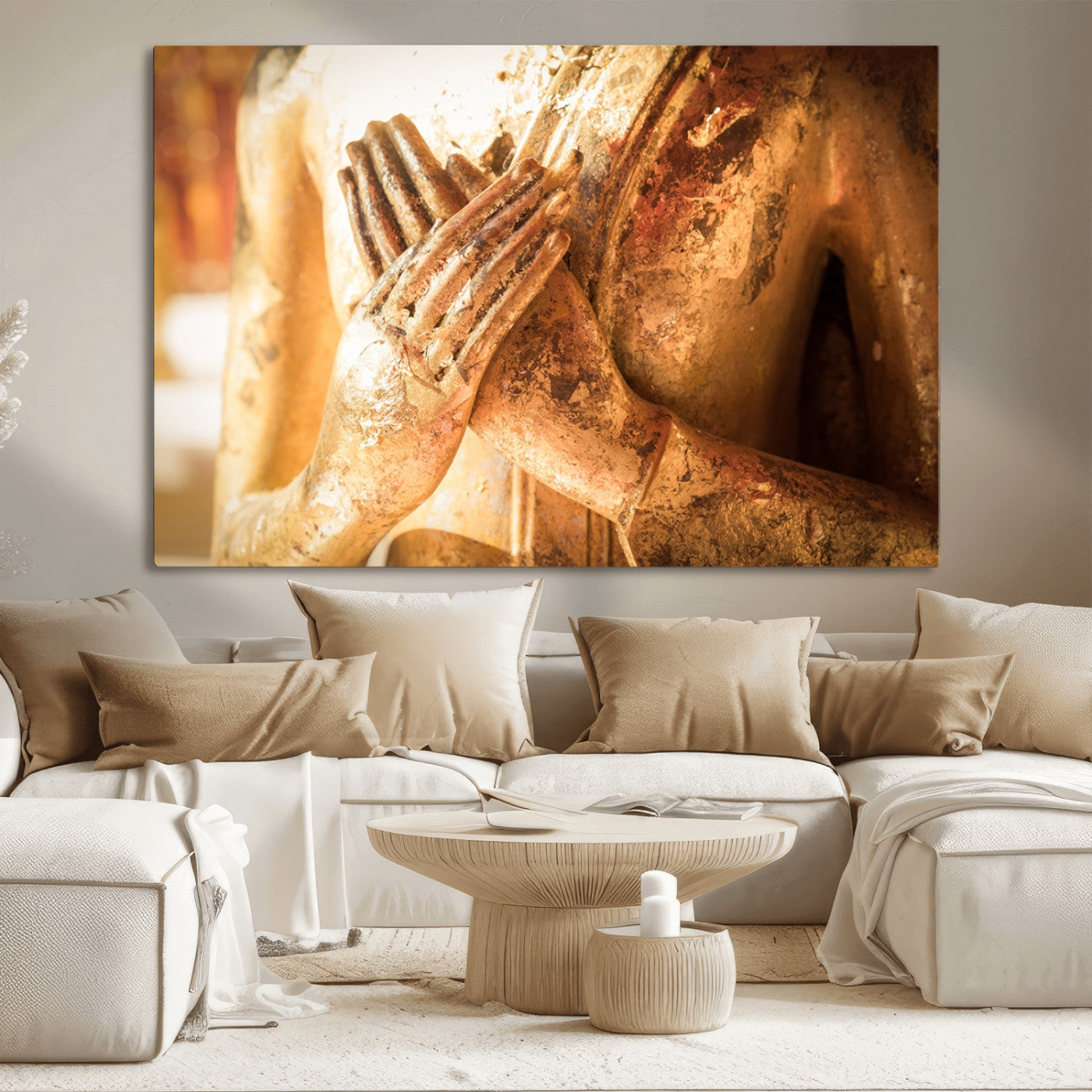 87005-MGV-CV-36X24-Buddha Statue Hands Wall Art Canvas Print