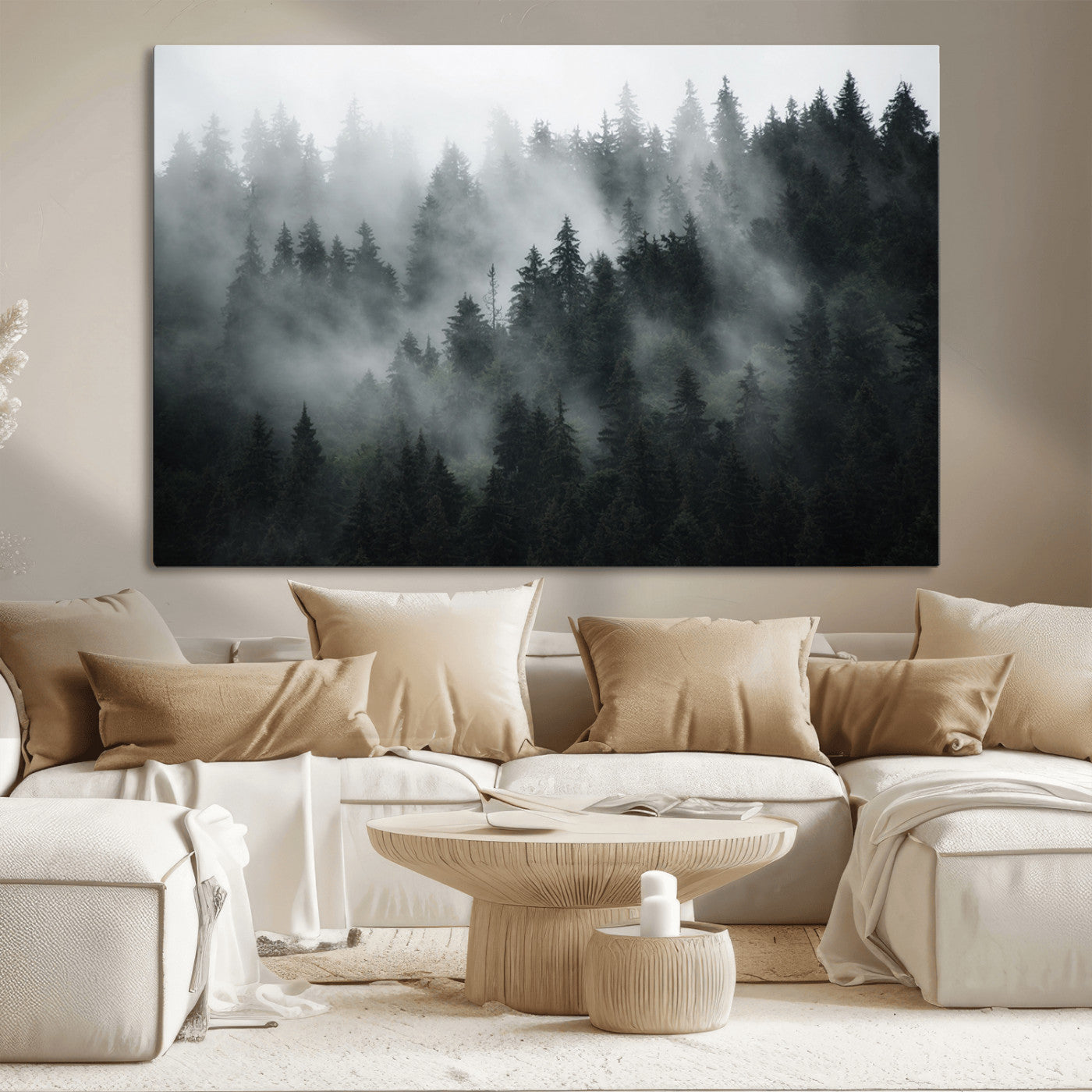 52359-MGV-CV-36X24-Foggy Forest Wall Art Canvas Print | 3 Panel Large Misty Landscape for Dining Room, Office, or