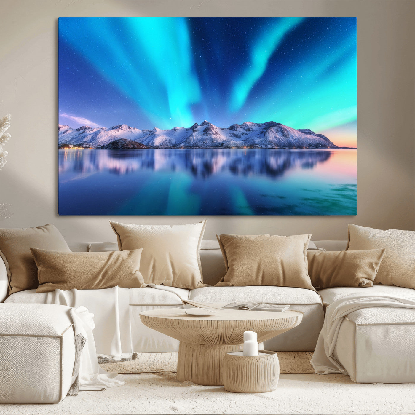 -Northern Lights above Mountain Wall Art, Northern Lights Wall Art Canvas Print