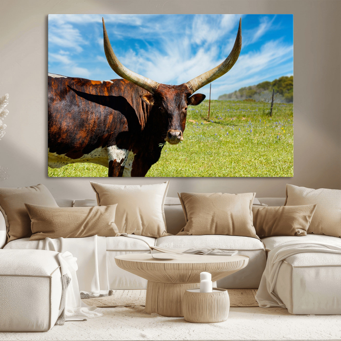 -Longhorn and Cow Wall Art, Country Cow Wall Decor Canvas Print