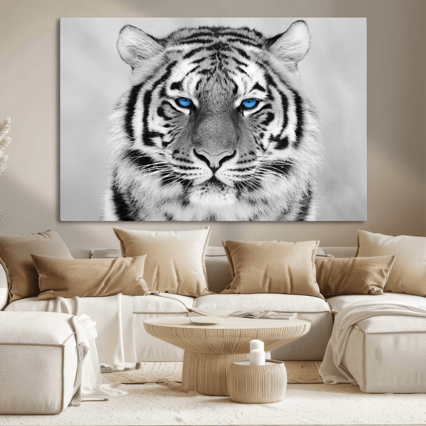59121-MGV-CV-36X24-Black and White Tiger Wall Art Animal Canvas Print