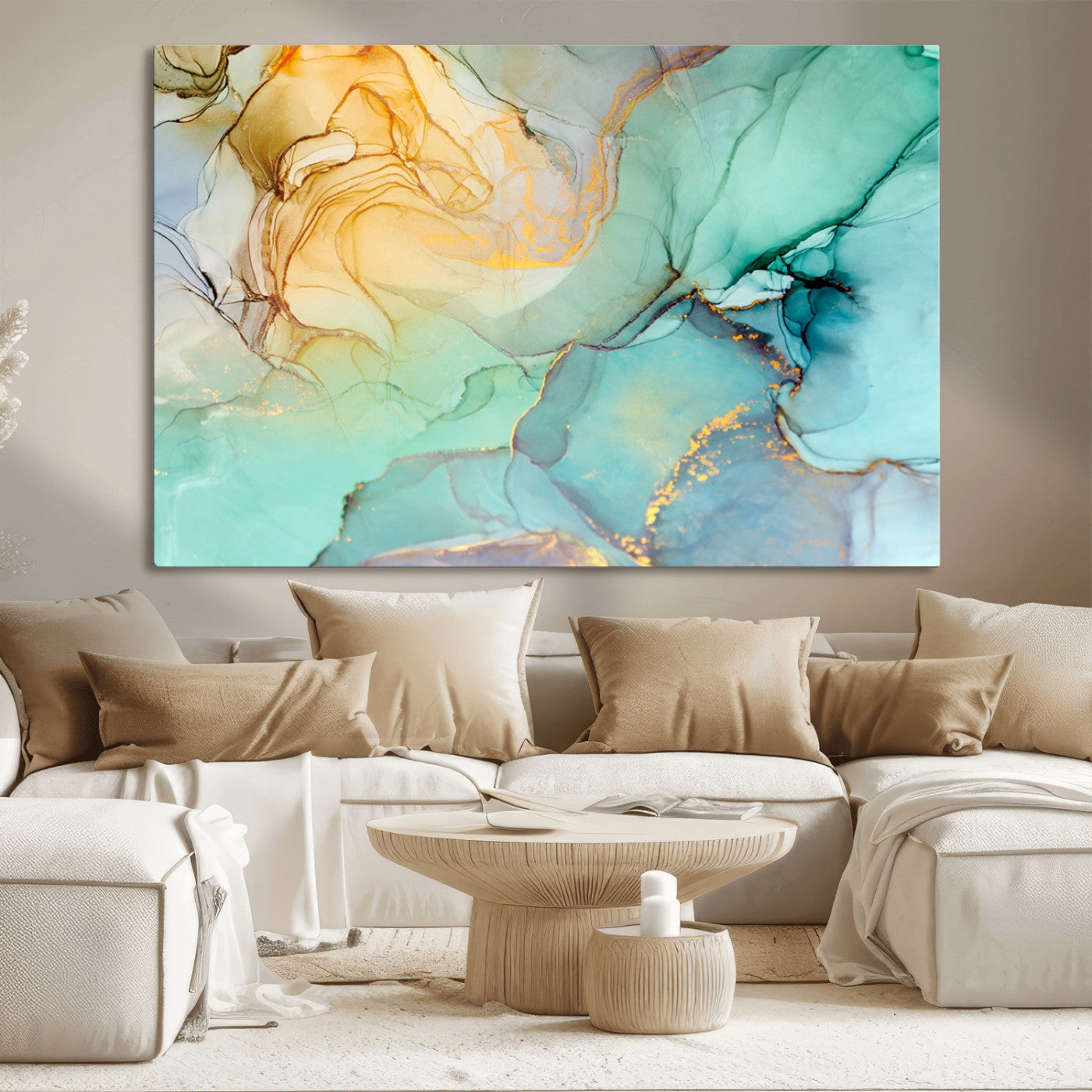 47242-MGV-CV-36X24-Green Marble Fluid Effect Wall Art Abstract Canvas Wall Art Print