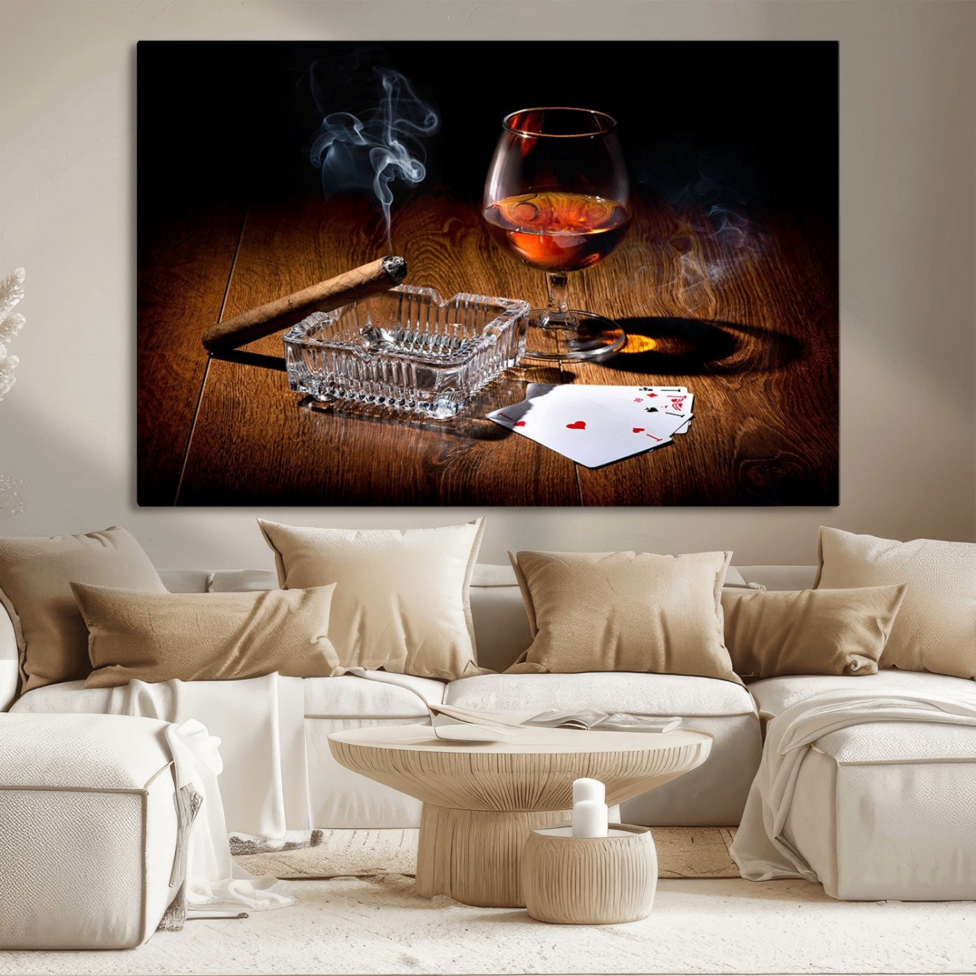 -Whiskey Cigar Wall Art Canvas Print Kitchen Wall