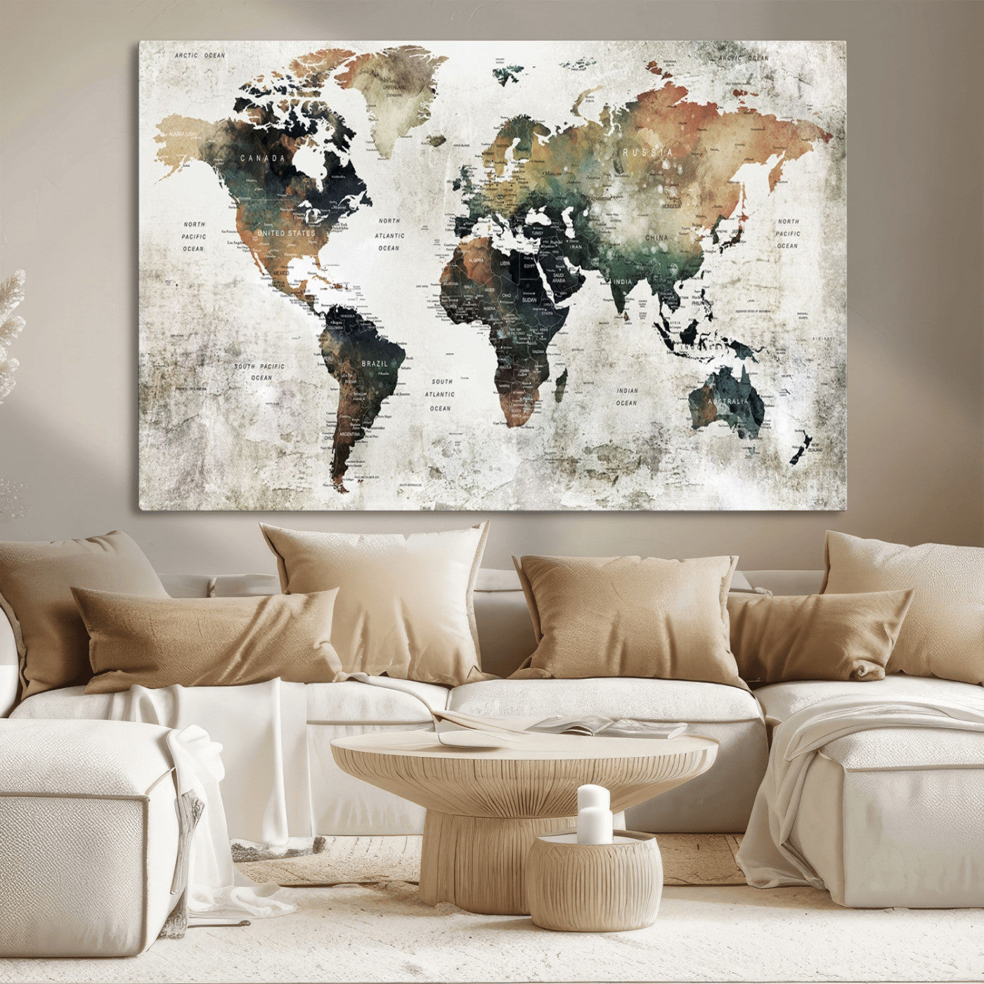 19444-MGV-CV-36X24-Push Pin World Map Canvas Print – Travel Tracker Wall Art for Couples, Perfect Anniversary Gift for Home or Office Decor