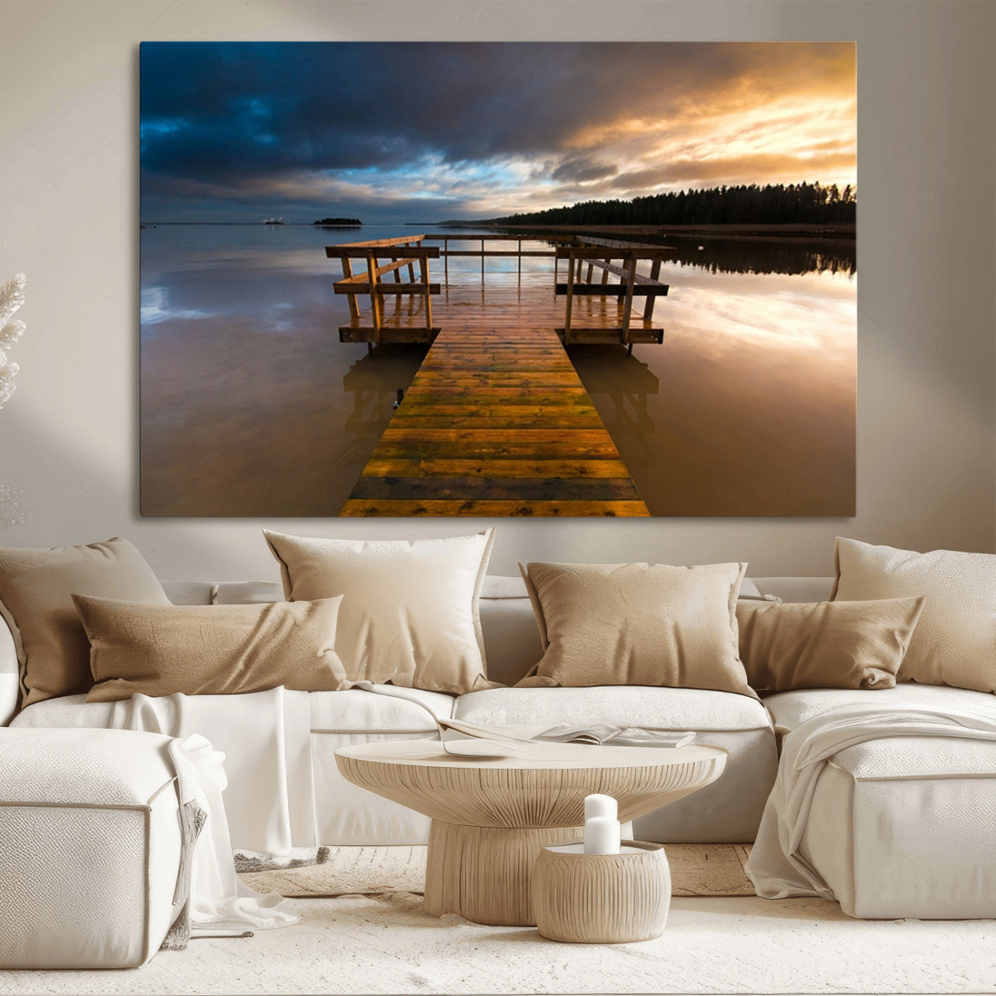 77616-MGV-CV-36X24-Serene Lake Pier at Sunset Canvas Print | Landscape Canvas Print | Ready to Hang and Framed Wall Art