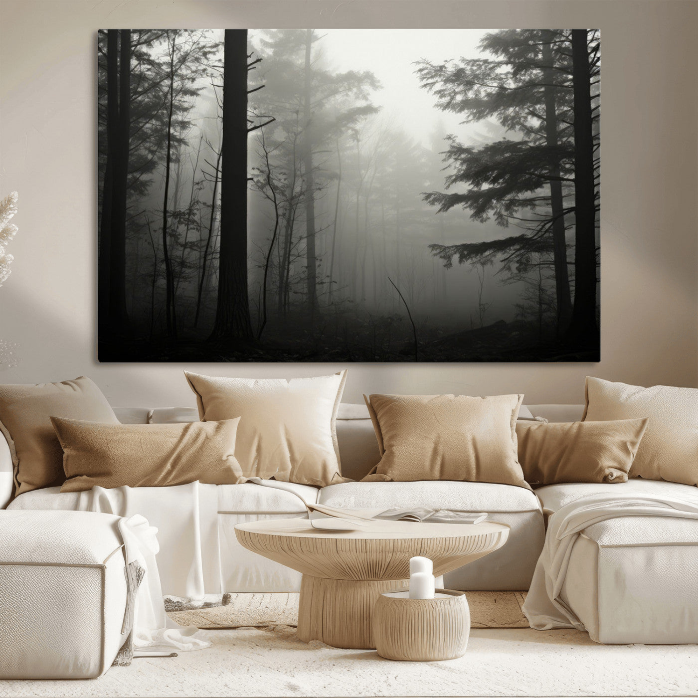 63515-MGV-CV-36X24-Misty Forest Wall Art Premium Canvas Print a Foggy and Serene Atmosphere - Nature Wall Art