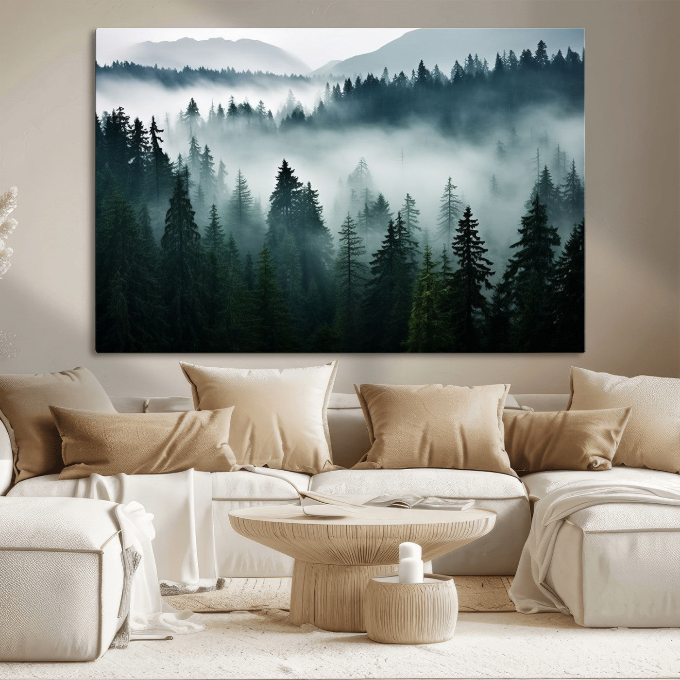 90079-MGV-CV-36X24-Captivating Misty Forest Wall Art Canvas, Premium Canvas Print a Foggy and Serene Atmosphere