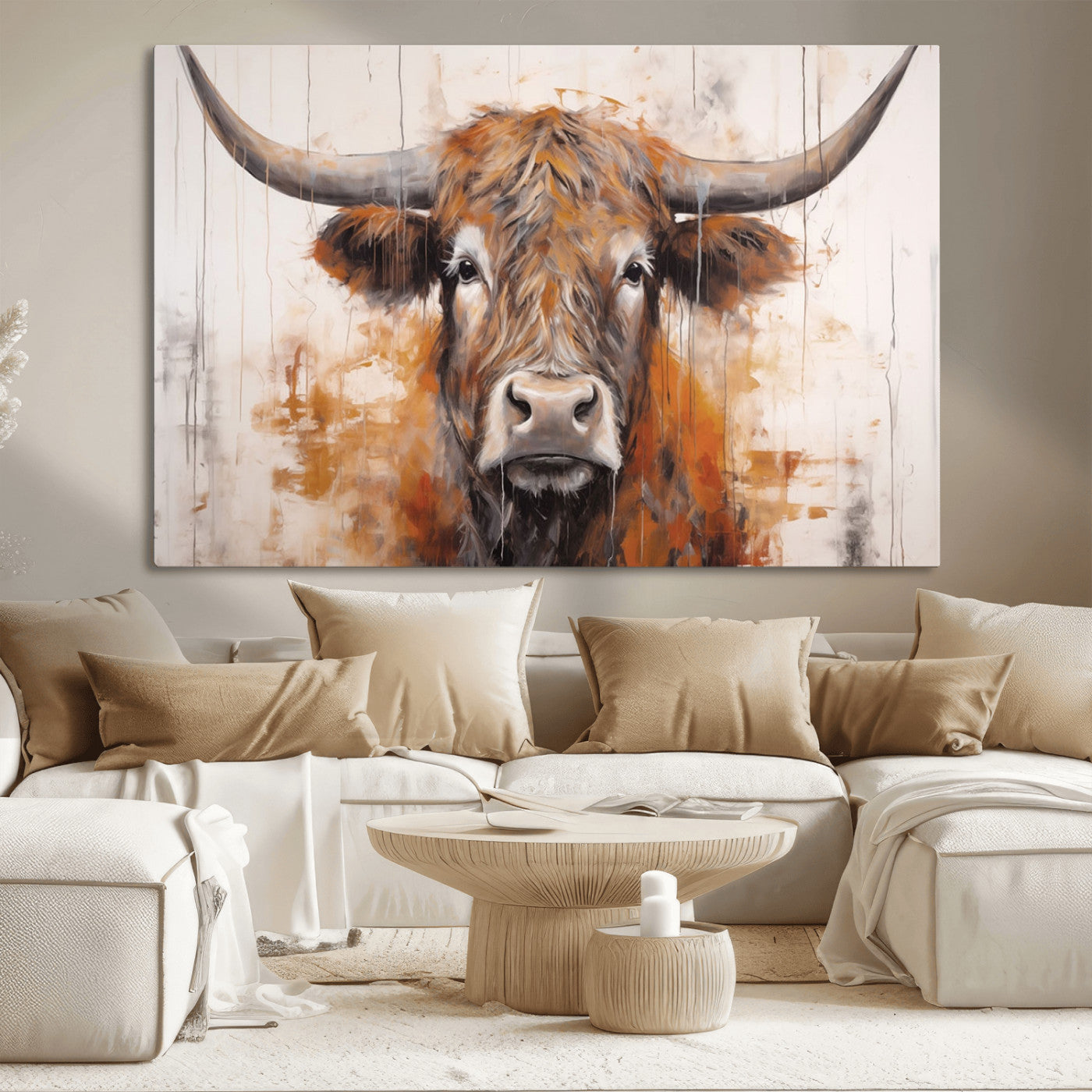 48622-MGV-CV-36X24-Vintage Scottish Highland Cow Cattle Art, Scottish Highland Cow Wall Art Print, Farmhouse Wall Art