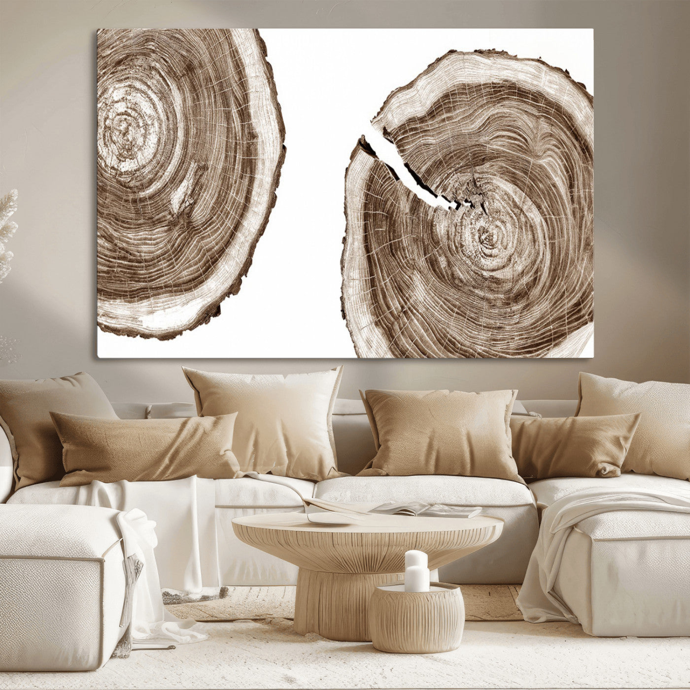 43743-MGV-CV-36X24-Wood Tree Ring Wall Art Canvas Prints, Tree Rings – Minimalist Black and White Wood Art | Triptych
