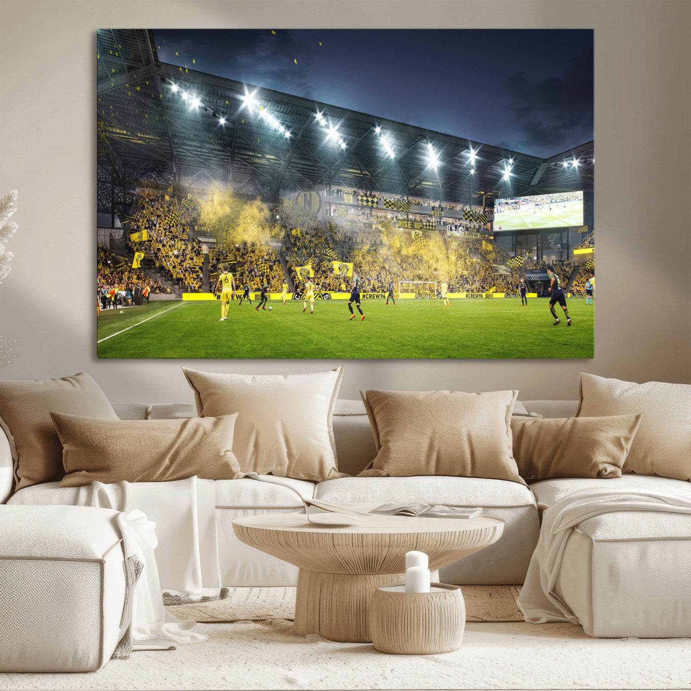 65820-MGV-CV-36X24-Columbus Crew Stadium Match Triple Canvas Wall Art - Dynamic MLS Game Scene Canvas Wall Art