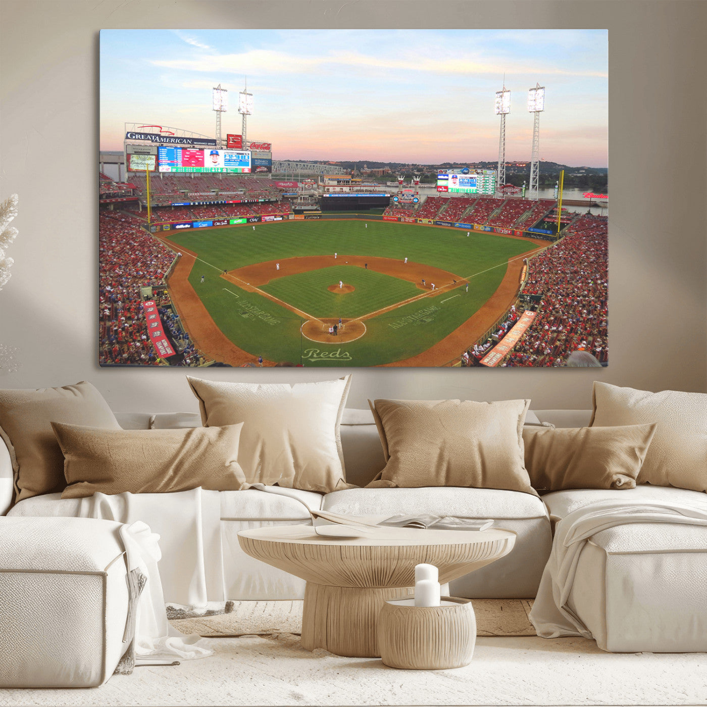 -Cincinnati Reds Baseball Print Canvas- Cincinnati Great American Ball Park Stadium Wall Art Canvas