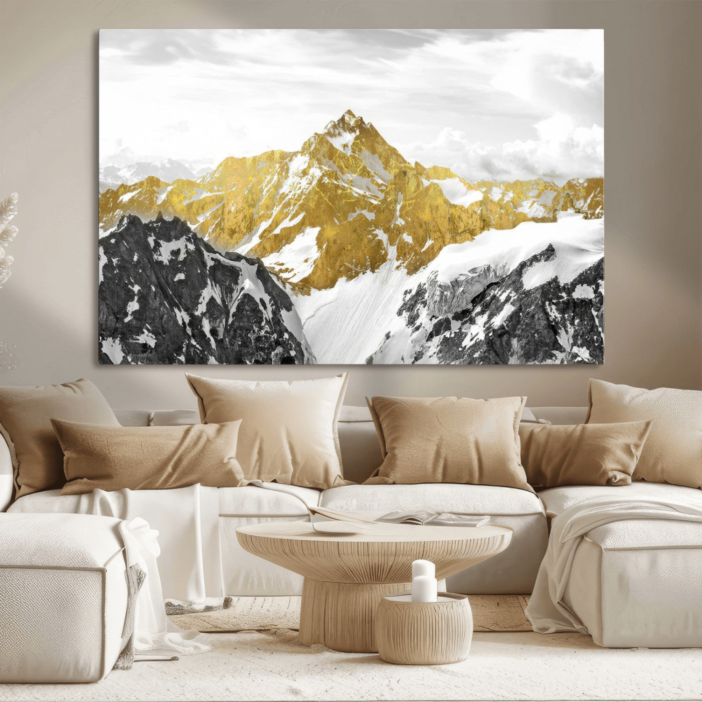 32102-MGV-CV-36X24-Gold Abstract Mountains Wall Art Print on Canvas, Nature Wall Art Print,