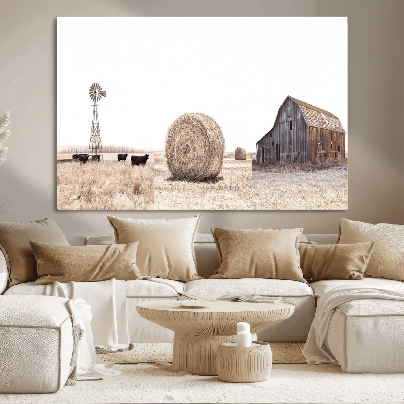 30918-MGV-CV-36X24-Rustic Farmhouse Wall Art Set of 3 – Country Barn and Wheat Field | Farm Prints for Country Home and