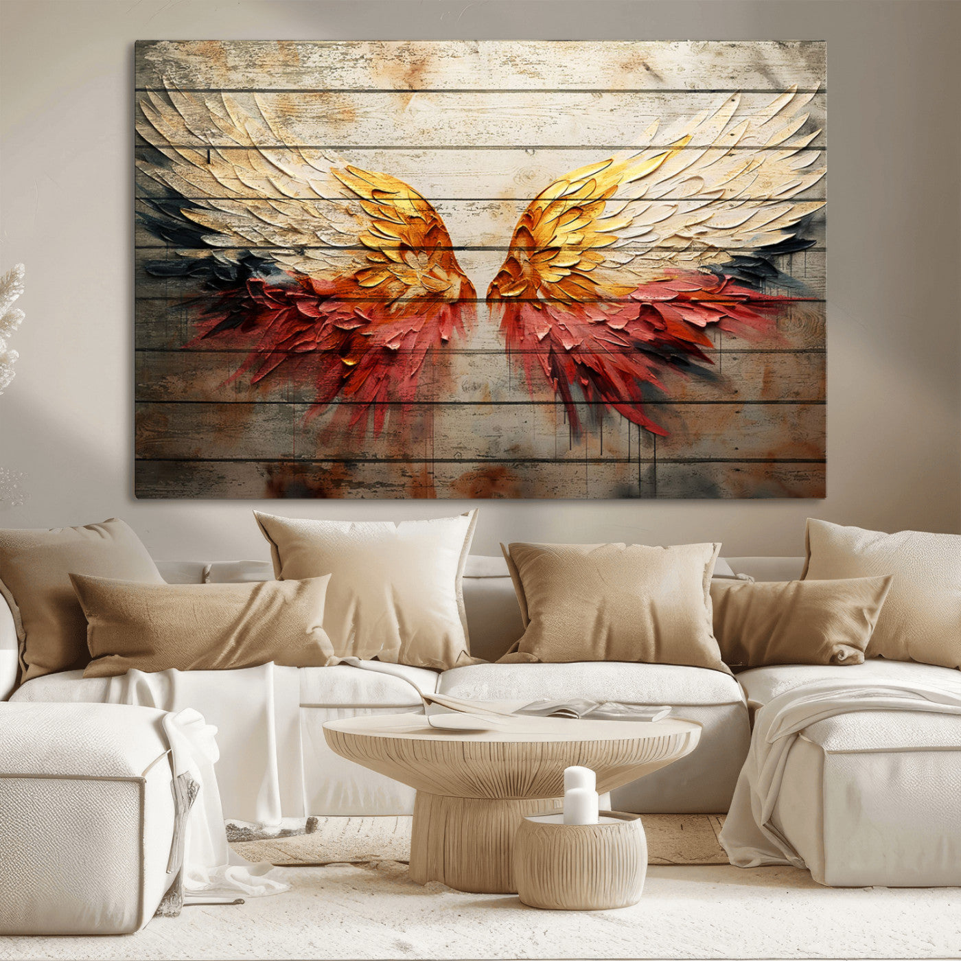 19244-MGV-CV-36X24-Abstract Angel Wings Canvas Wall Art – Framed and Ready to Hang Modern Angelic Wings Decor for