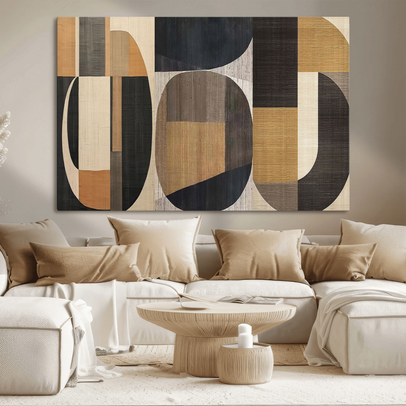 84035-MGV-CV-36X24-Modern Brown Wabi Sabi Wall Art Canvas Print Set – Framed Minimalist Abstract Artwork for Home, Office Decor