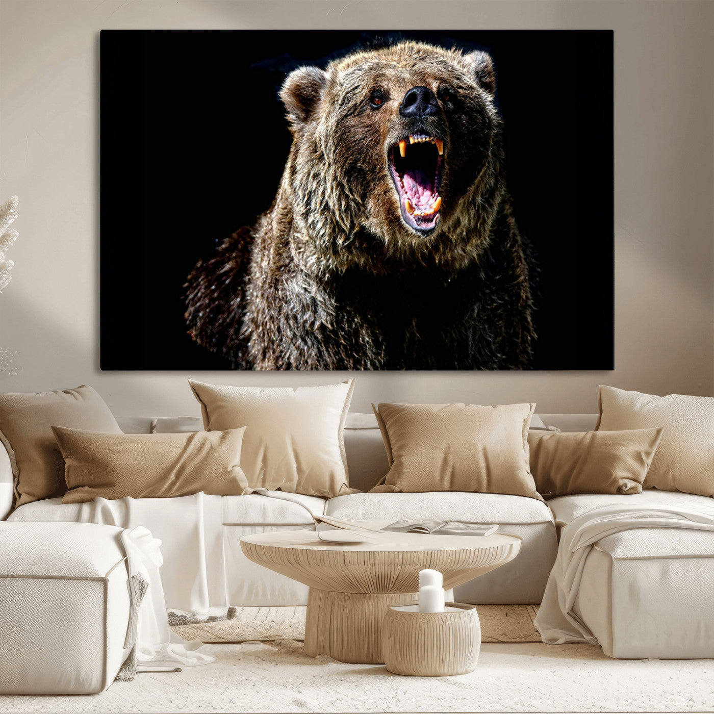 17625-MGV-CV-36X24-Grizzly Bear Canvas Print | Wildlife Wall Art for Cabin Decor | Ready to Hang Framed