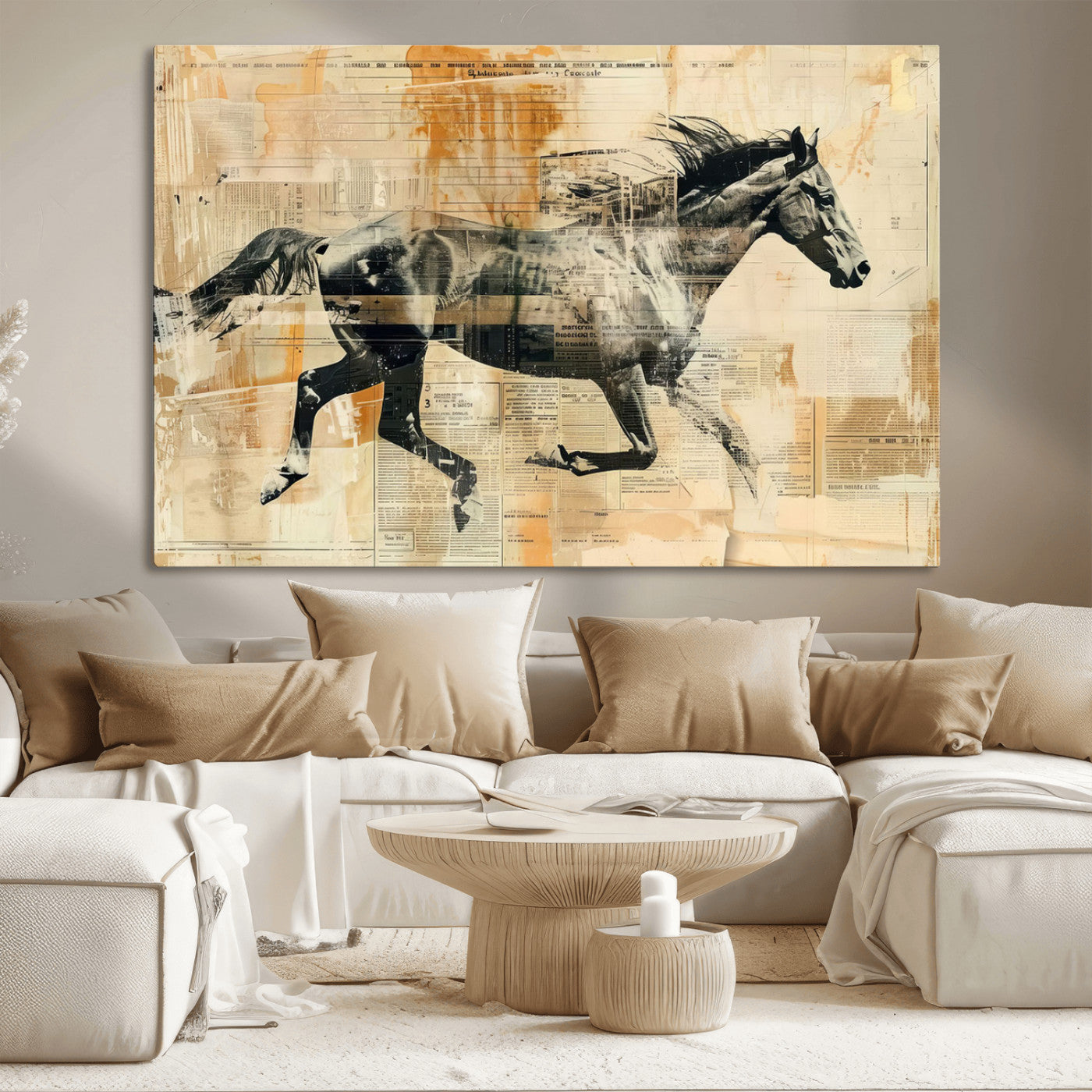 -Chines Style Running Horse Western Wall Art | Farmhouse Wall Decor | Ready to Hang Framed Canvas