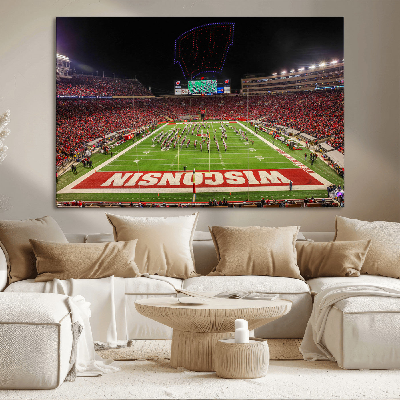 34125-MGV-CV-36X24-Wisconsin Badgers Football Team Print Canvas- Madison Camp Randall Stadium Wall Art Canvas Print
