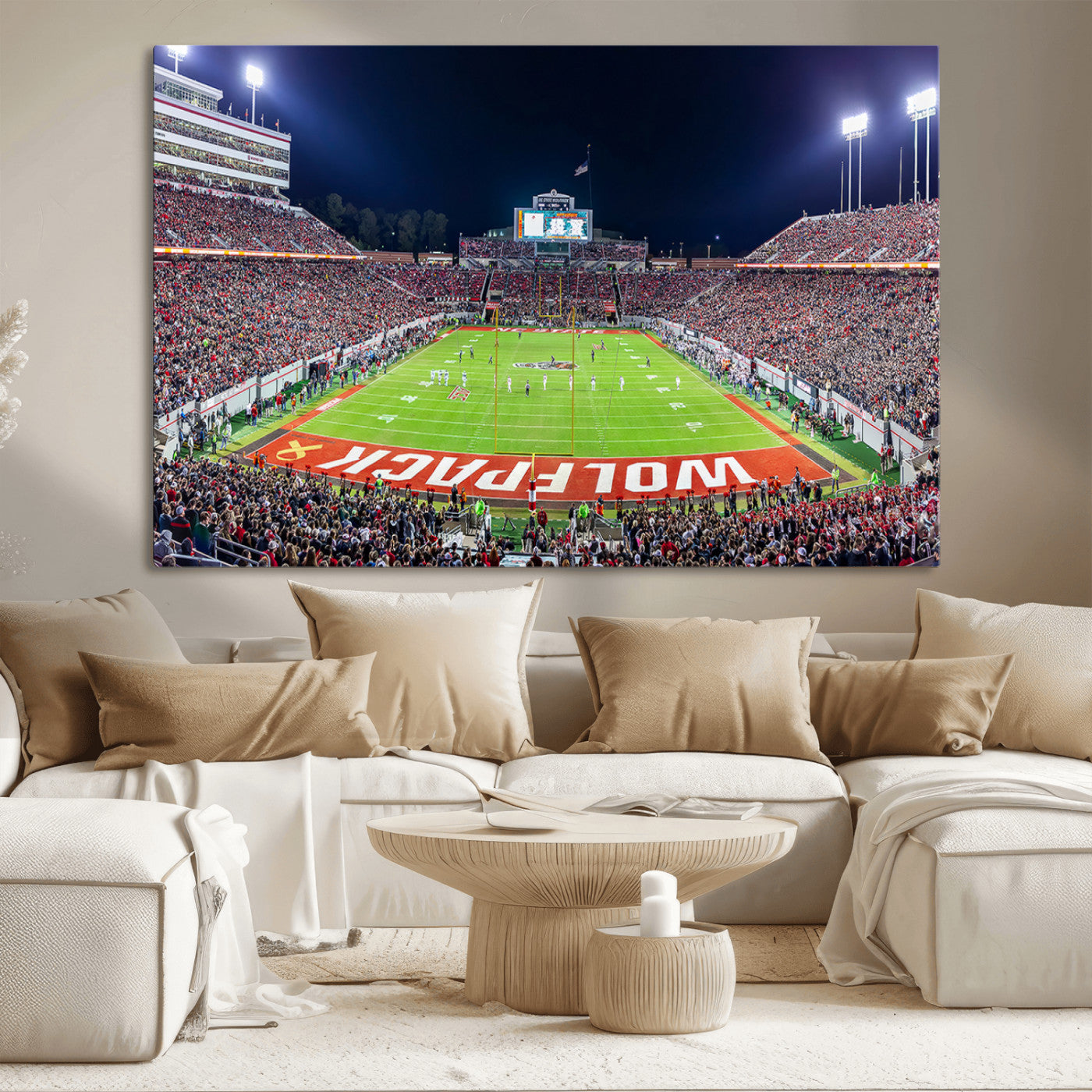 80943-MGV-CV-36X24-Wolfpack Football Team Print - Raleigh Carter-Finley Stadium Wall Art Canvas Print