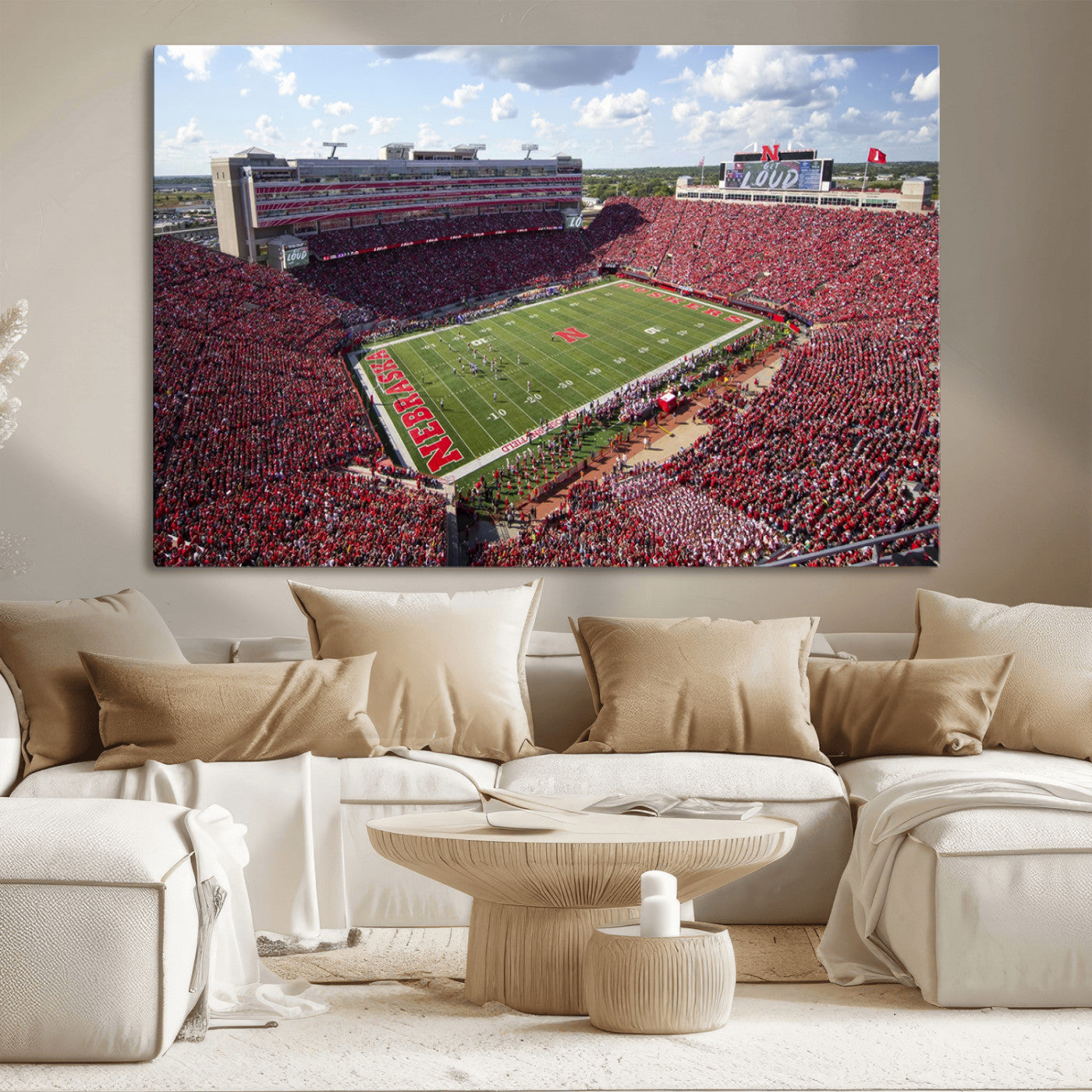 84975-MGV-CV-36X24-University of Nebraska Cornhuskers Football Team Print - Lincoln Memorial Stadium Wall Art Canvas