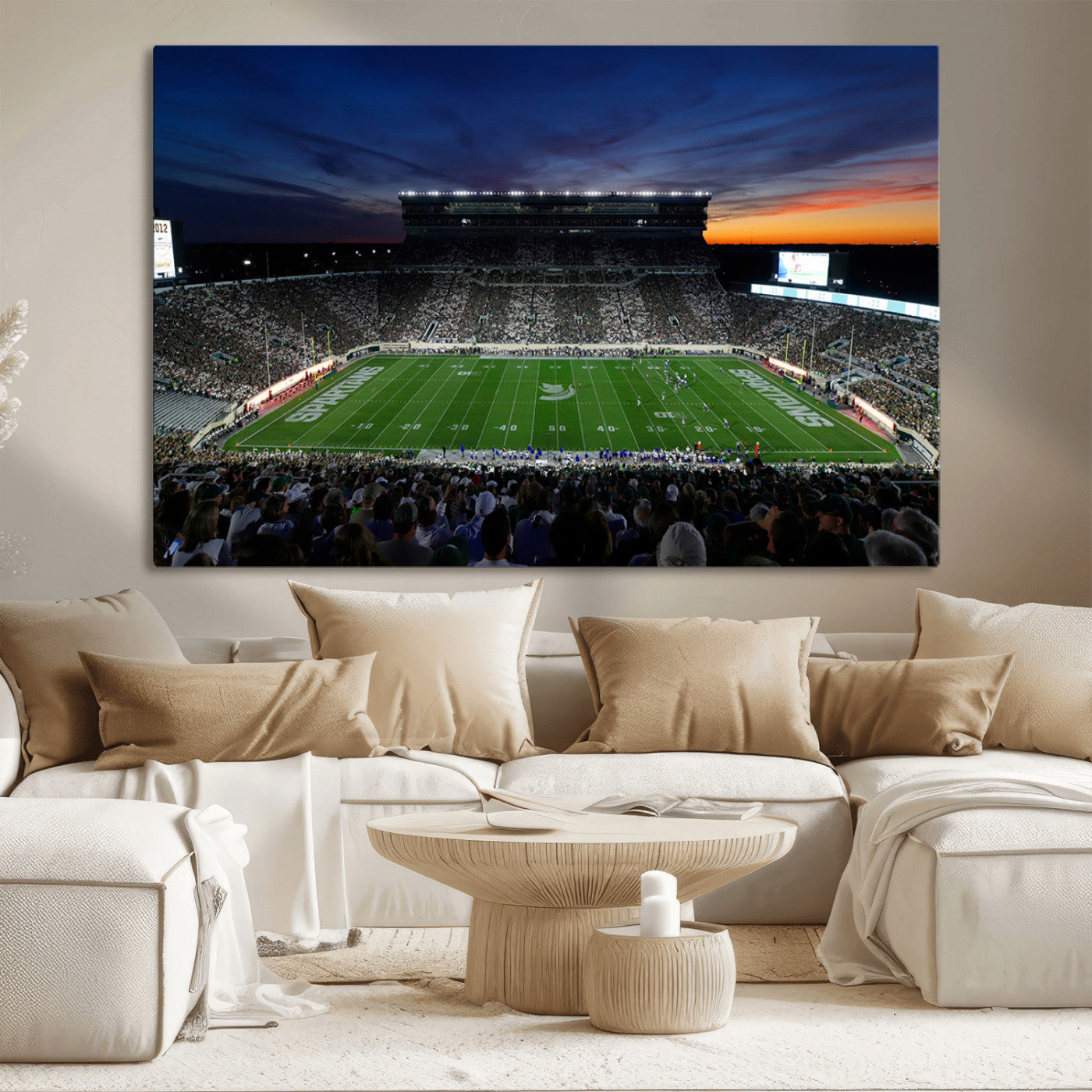 49074-MGV-CV-36X24-Michigan State Spartans Football Team Print - East Lansing Spartan Stadium Canvas Print
