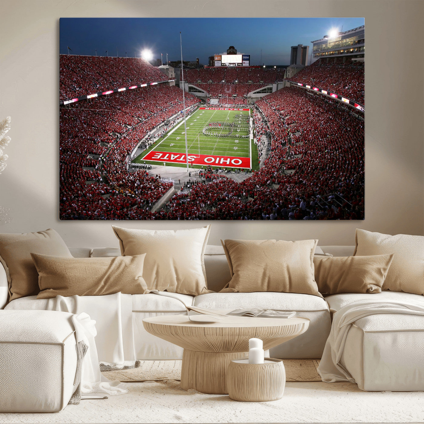 98743-MGV-CV-36X24-Ohio State University Buckeyes Football Team Print - Columbus Ohio Stadium Wall Art Canvas Print
