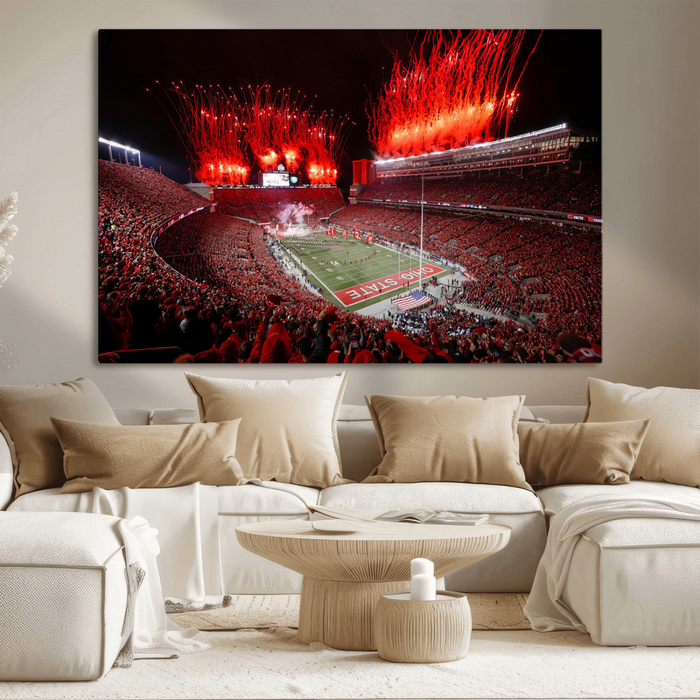 56909-MGV-CV-36X24-Ohio State University Buckeyes Football Team Print - Columbus Ohio Stadium Wall Art Canvas Print