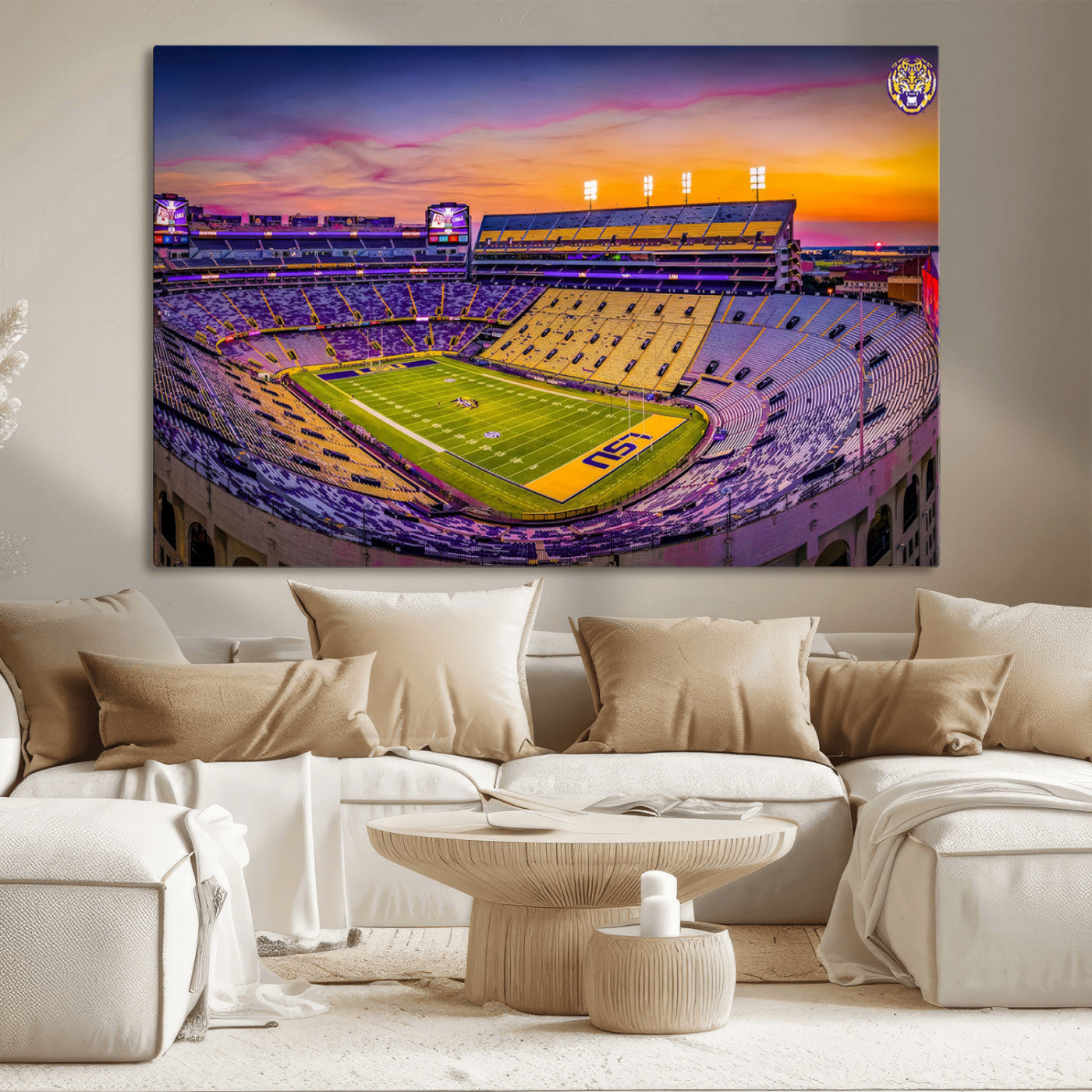 93538-MGV-CV-36X24-The Louisiana State University Tigers Football Team Print - Baton Rouge Tiger Stadium Wall Art