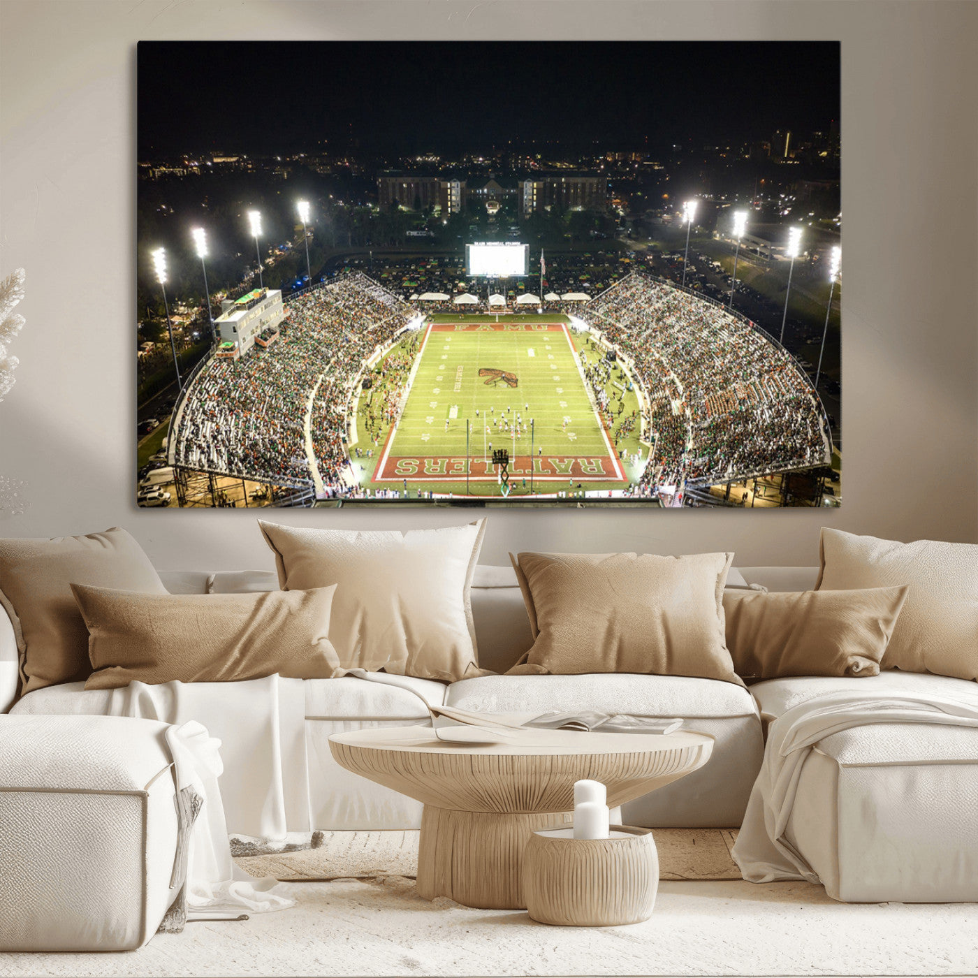 70951-MGV-CV-36X24-Florida A&M Rattlers Football Team Print - Tallahassee Bragg Memorial Stadium Wall Art Canvas Print