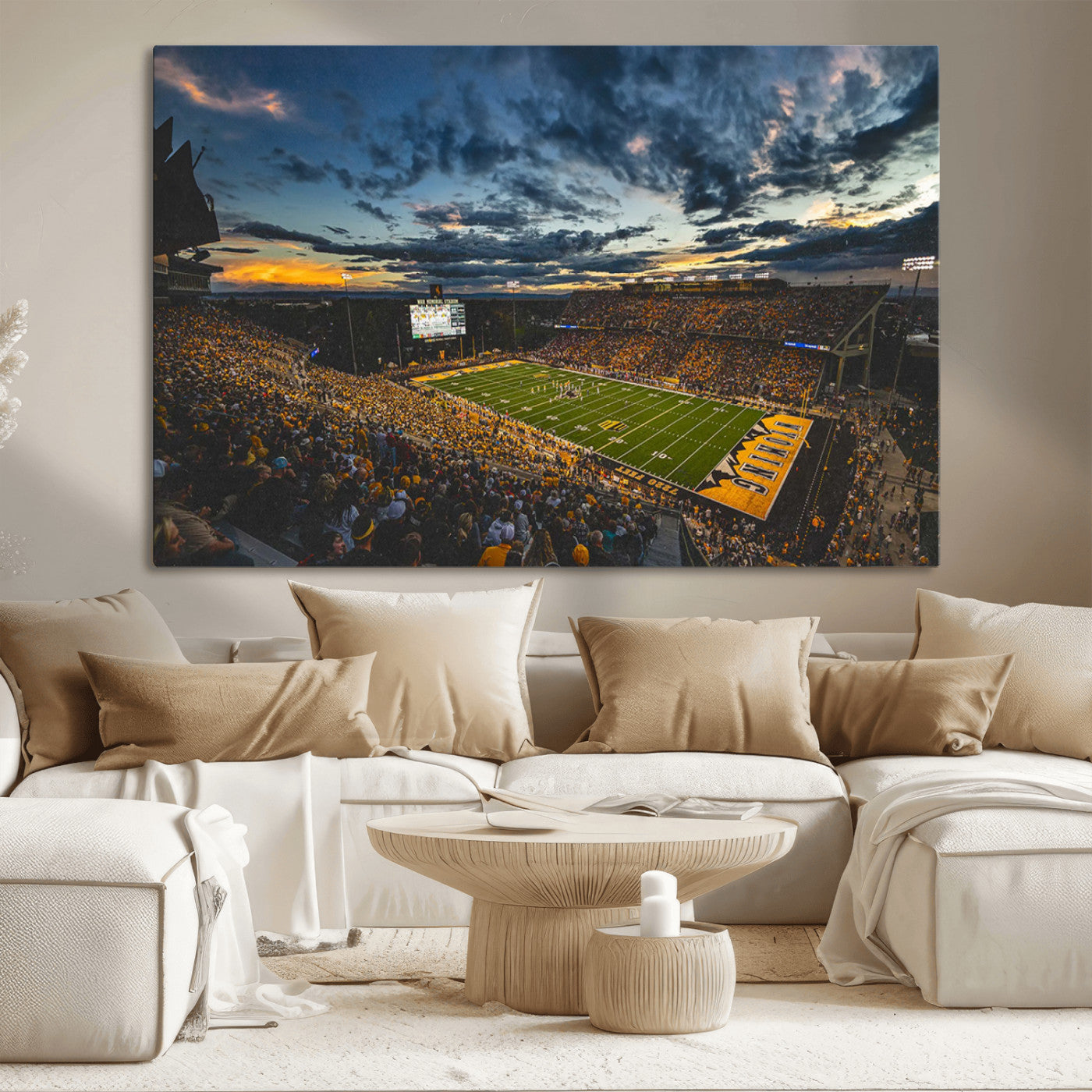 61020-MGV-CV-36X24-University of Wyoming Cowboys Football Team Print - Laramie War Memorial Stadium Wall Art Canvas