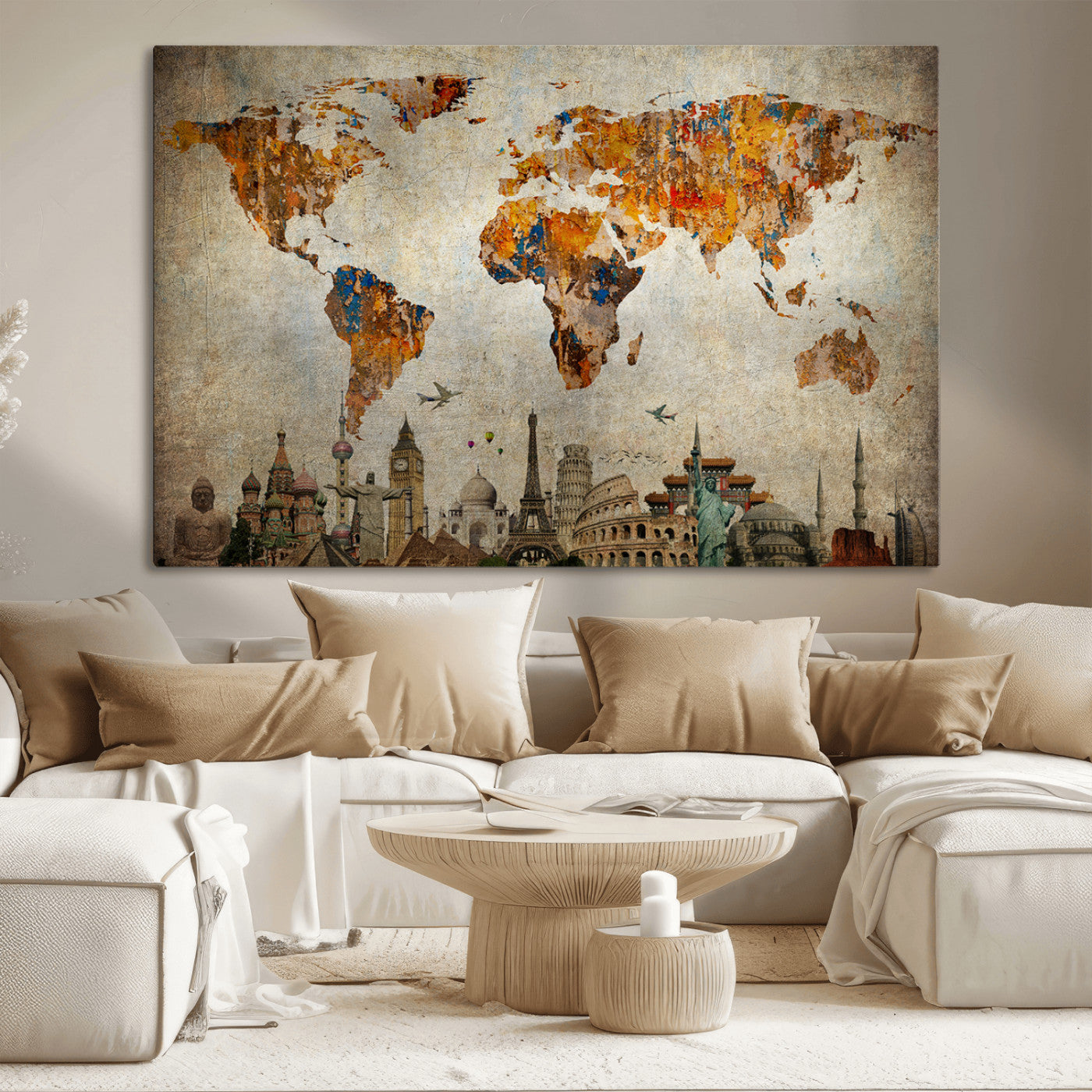 54918-MGV-CV-36X24-Push Pin World Map Canvas Print – Travel Tracker Wall Art for Couples, Perfect Anniversary Gift for Home or Office Decor