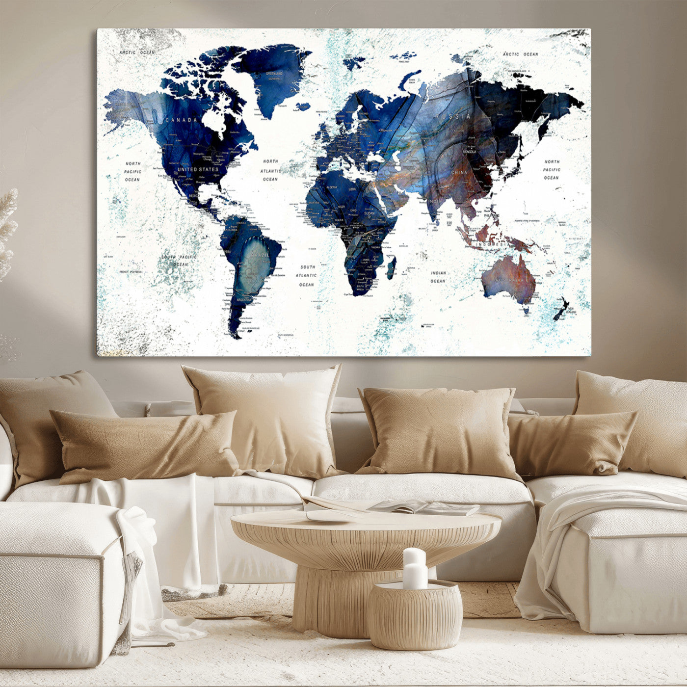 27071-MGV-CV-36X24-Push Pin World Map Canvas Print – Travel Tracker Wall Art for Couples, Perfect Anniversary Gift for Home or Office Decor