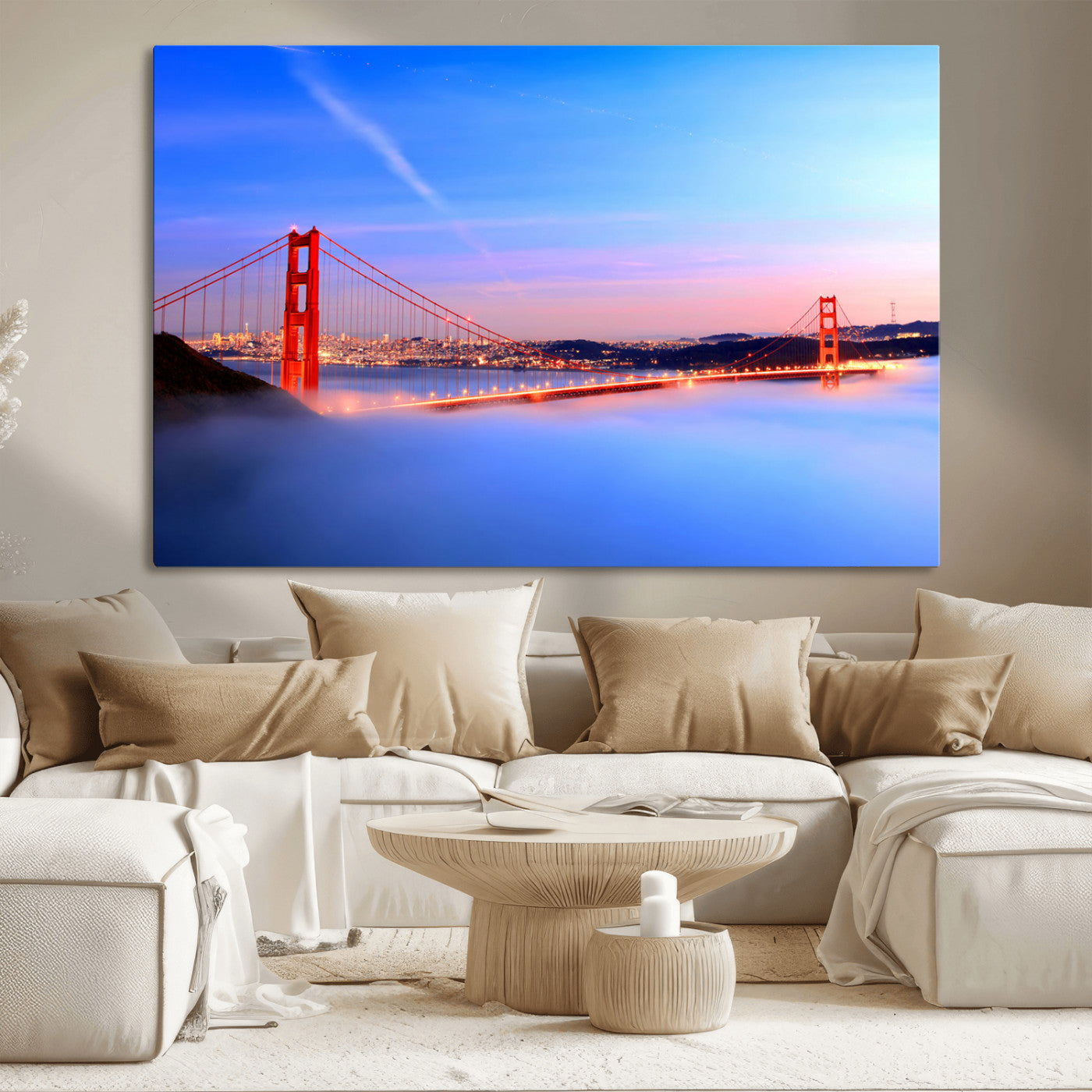 MGV-CV-36X24 - Golden Gate Bridge Wall Art Print, San Francisco Sunset Canvas Wall Art, Cityscape Canvas Print for