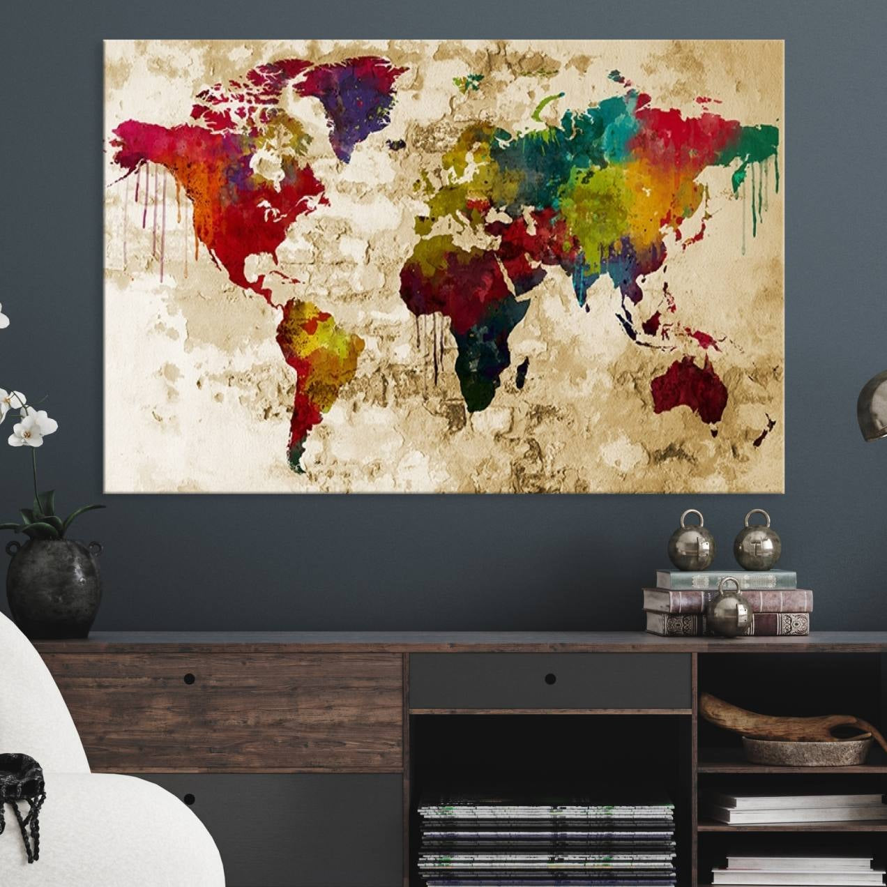 61906-MGV-CV-36X24-World Map Canvas Print – Framed Push Pin Wall Art, Color Splash Travel Map for Modern Home and Office Decor