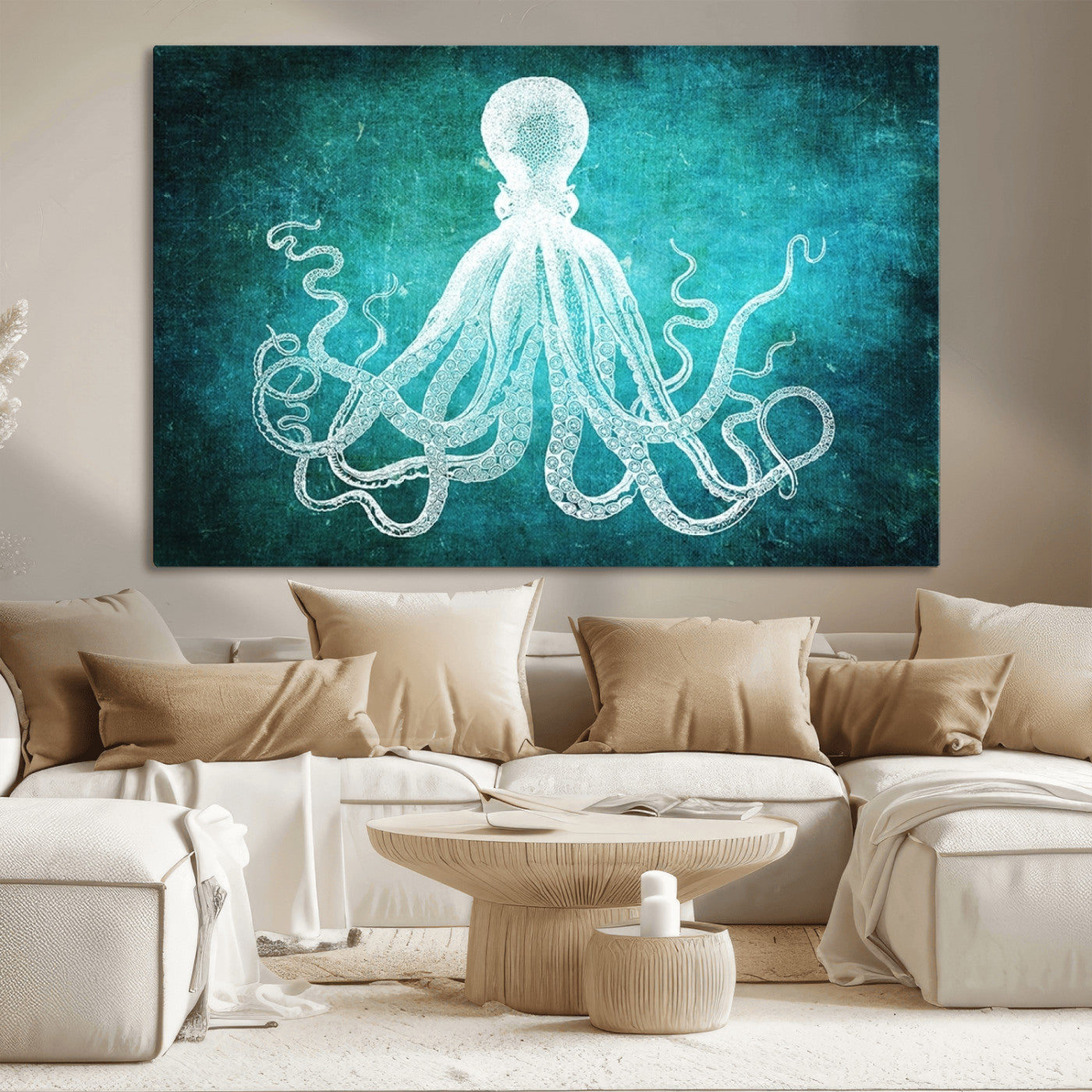 20773-MGV-CV-36X24-Green Octopus Abstract Wall Art Canvas Print