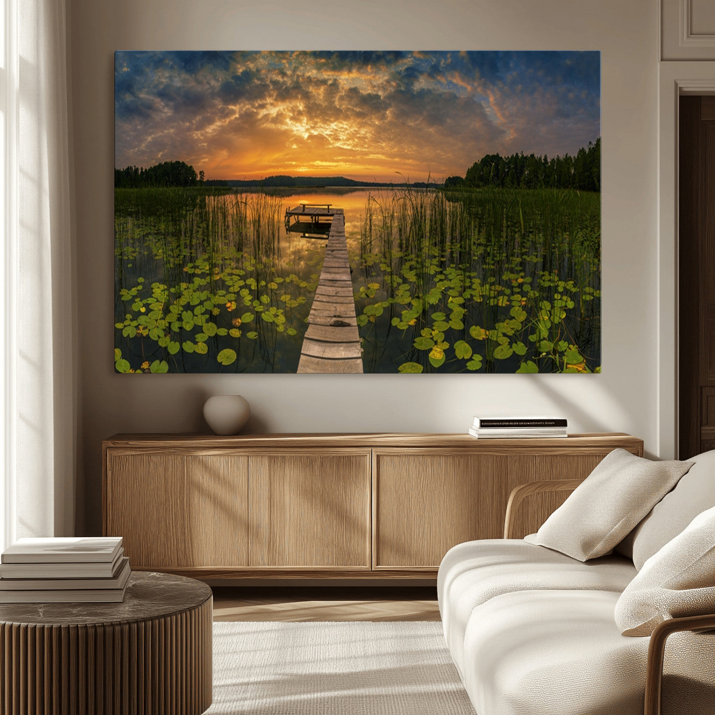 -Lake and Flower Wall Art Canvas Print
