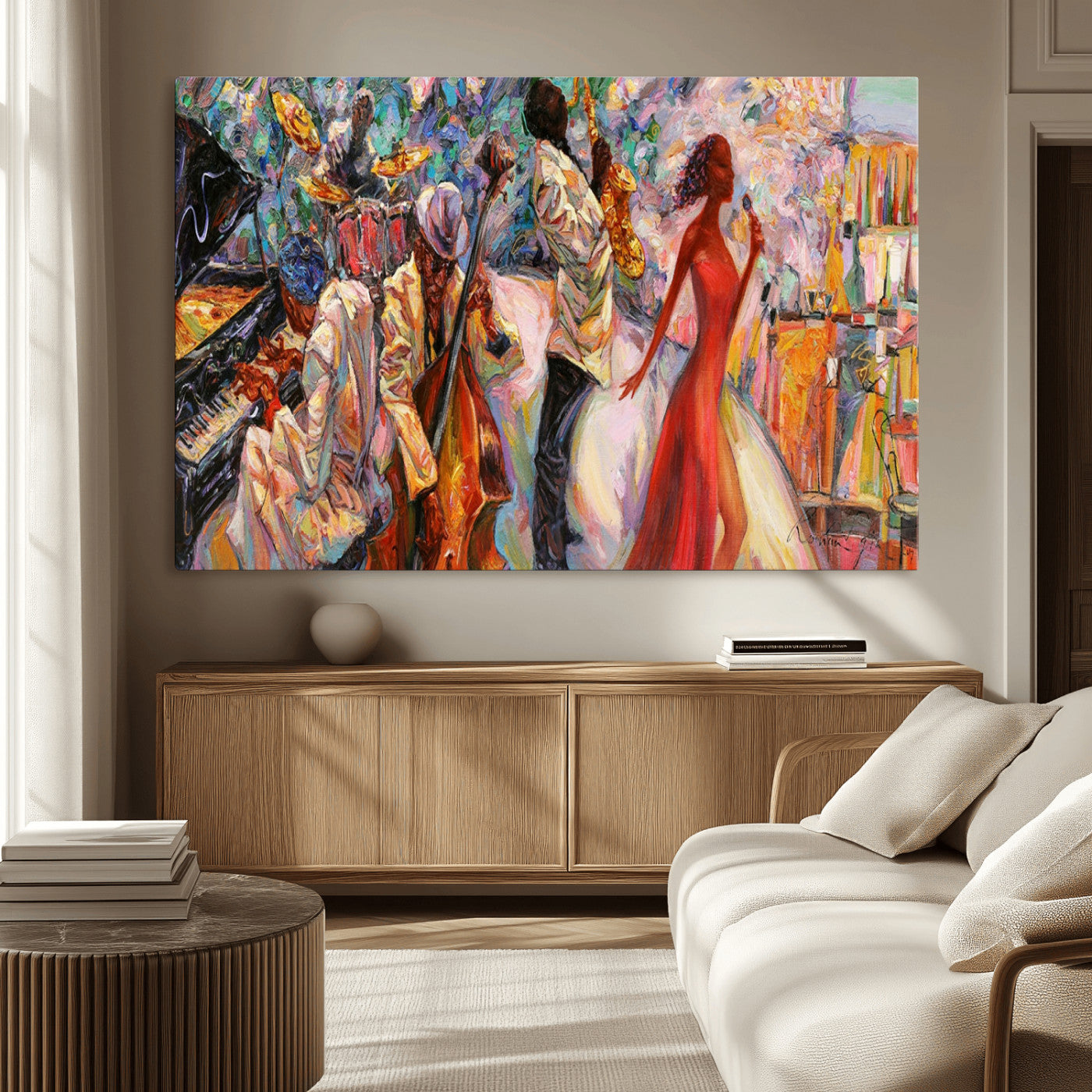40574-MGV-CV-36X24-Abstract Afro American Jazz Canvas Wall Art | Music-Inspired Painting for Dining Room, Living Room,