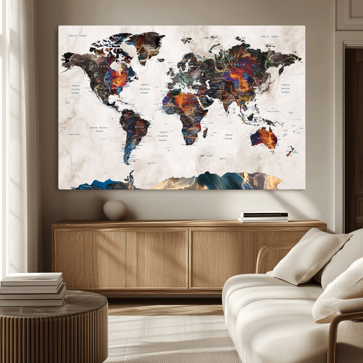 90881-MGV-CV-36X24-Push Pin World Map Canvas Print – Travel Tracker Wall Art for Couples, Perfect Anniversary Gift for Home or Office Decor